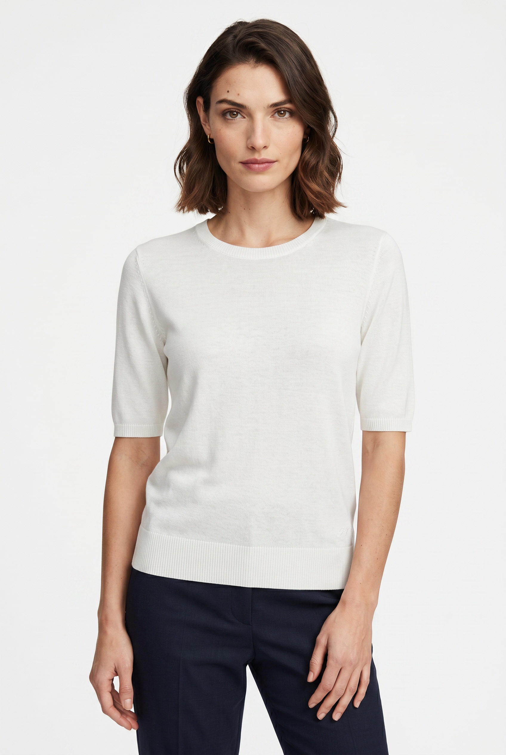 BOSS ORANGE Kurzarmpullover »Fiaffu Premium Damenmode« mit Lochmuster, Kaschmir-Anteil