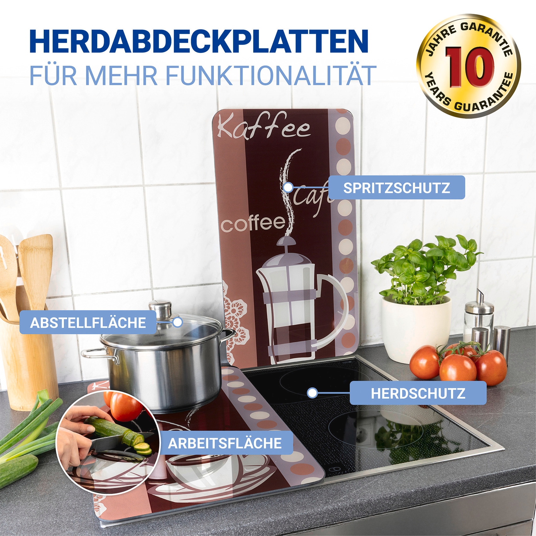 WENKO Herd-Abdeckplatte »Universal Modell Kaffeeduft« Herdabdeckung für alle Herdarten, kratzfest, mit rutschfesten Füssen