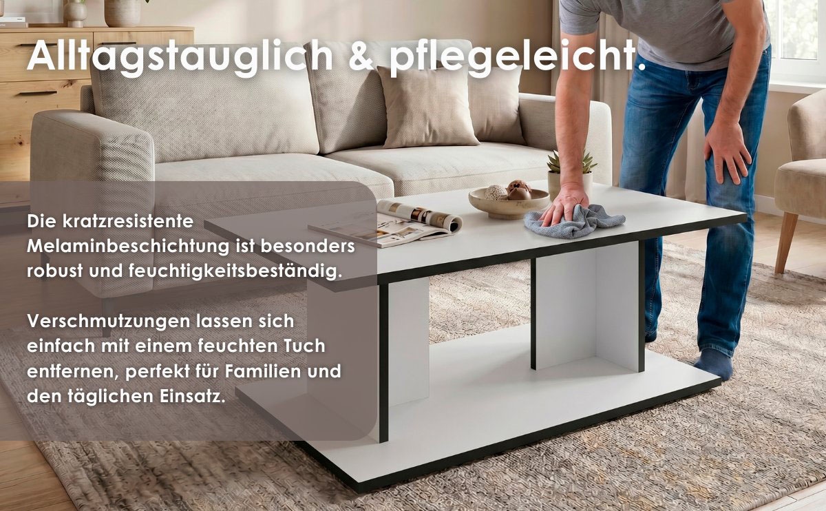 byLIVING Couchtisch »TOM« Eiche-Optik oder Weiss, Kante schwarz, Belastbarkeit 40 kg, B: 110 cm