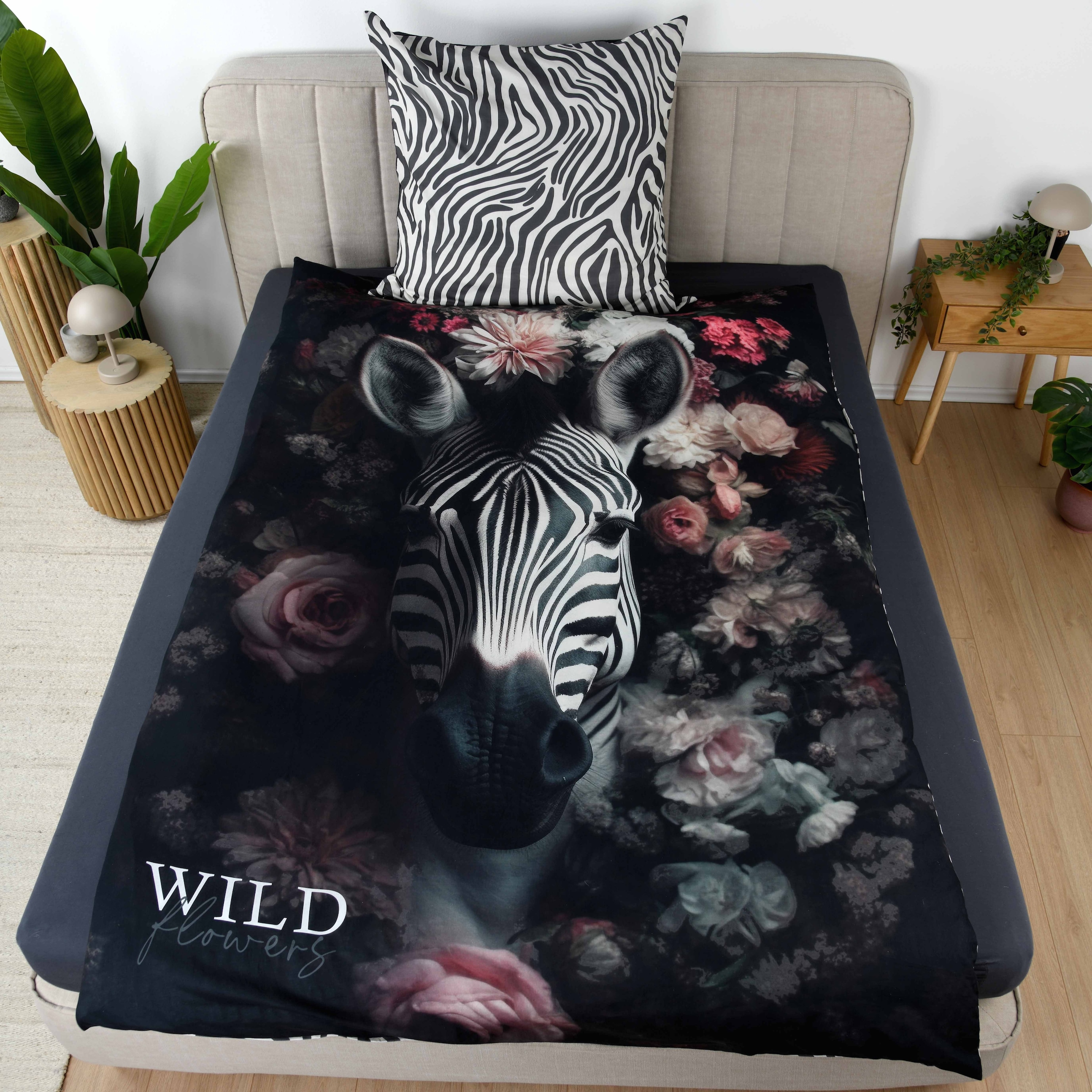 Herding Linge de lit »Wild Flowers Zebra« 2 Parure de lit réversible