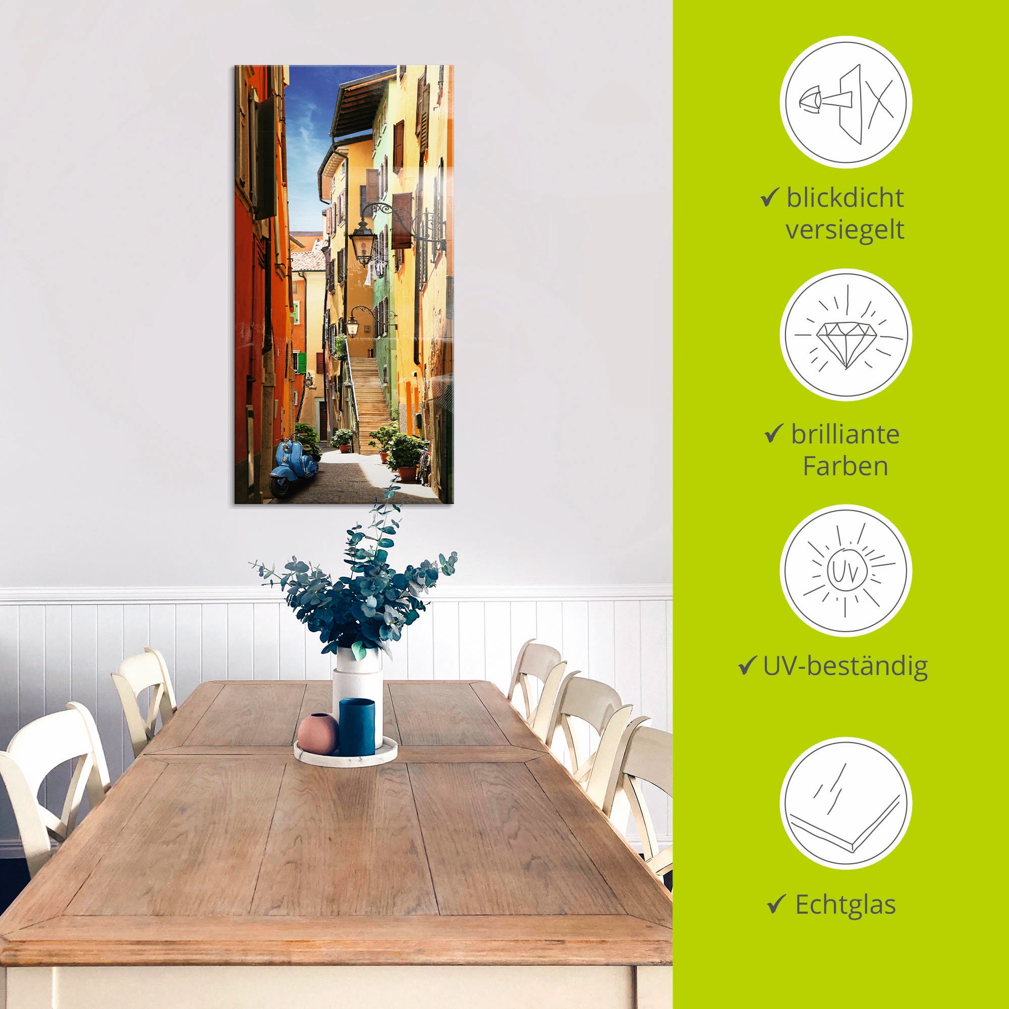 Artland Tableau en verre »Altstadtgasse Riva del Garda« 1 cuis tlg. in verschiedenen Grössen