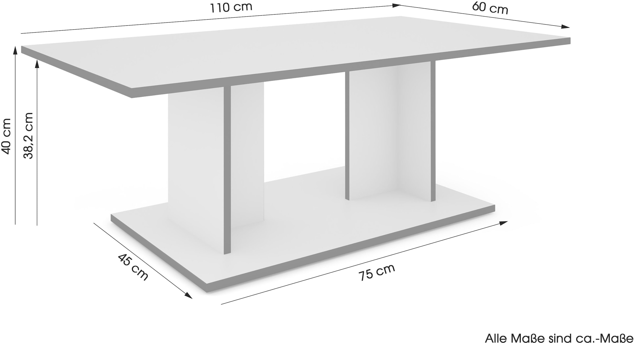 byLIVING Couchtisch »TOM« Eiche-Optik oder Weiss, Kante schwarz, Belastbarkeit 40 kg, B: 110 cm