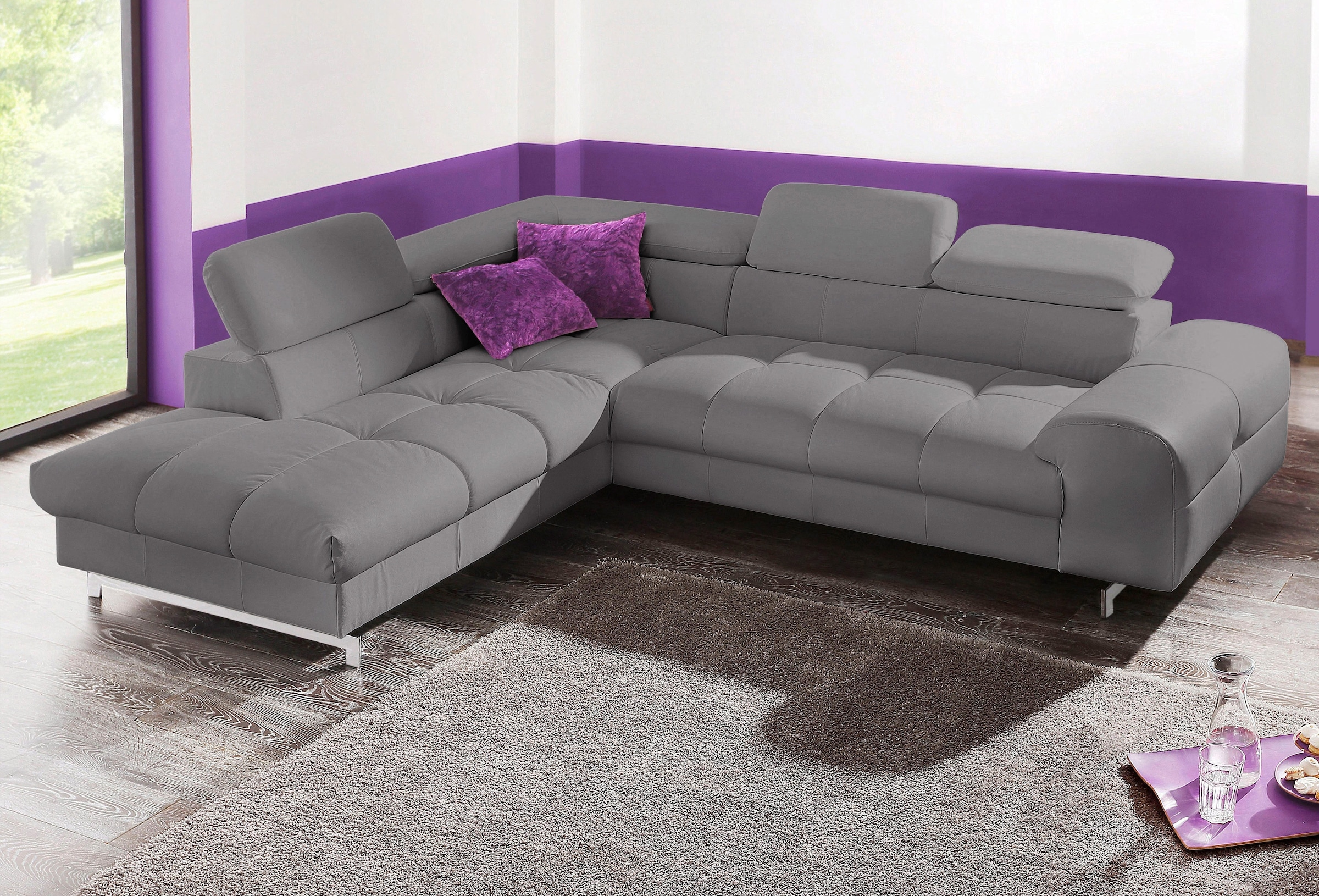 COTTA Ensemble rembourré »Chef L-Form« Set,  Set bestehend aus: Ecksofa mit Kopfteilverstellung & Hocker