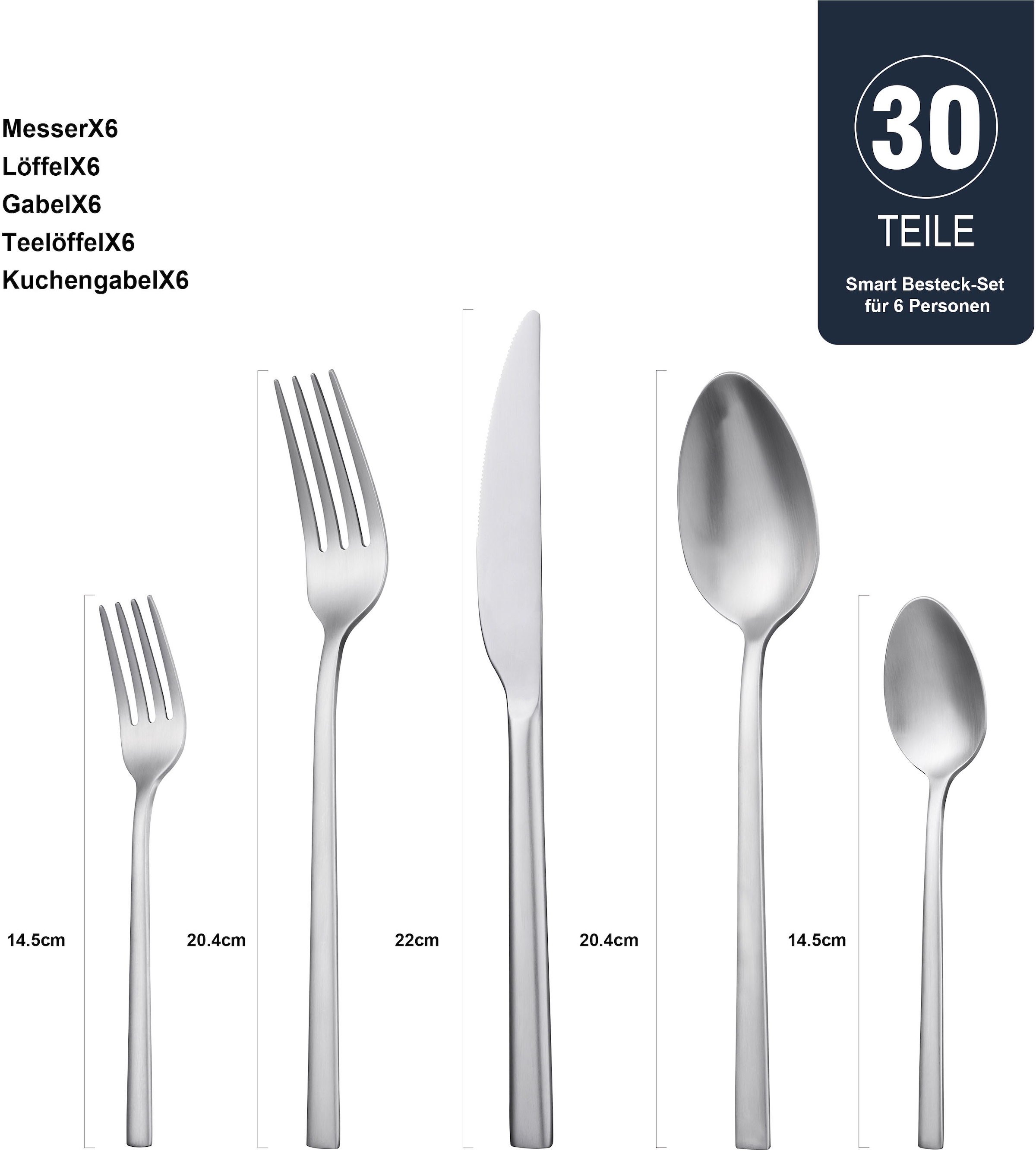 Hanseatic Set de couverts »SMART, wahlweise in glänzender oder matter Optik« leichtes und minimalistisches Design