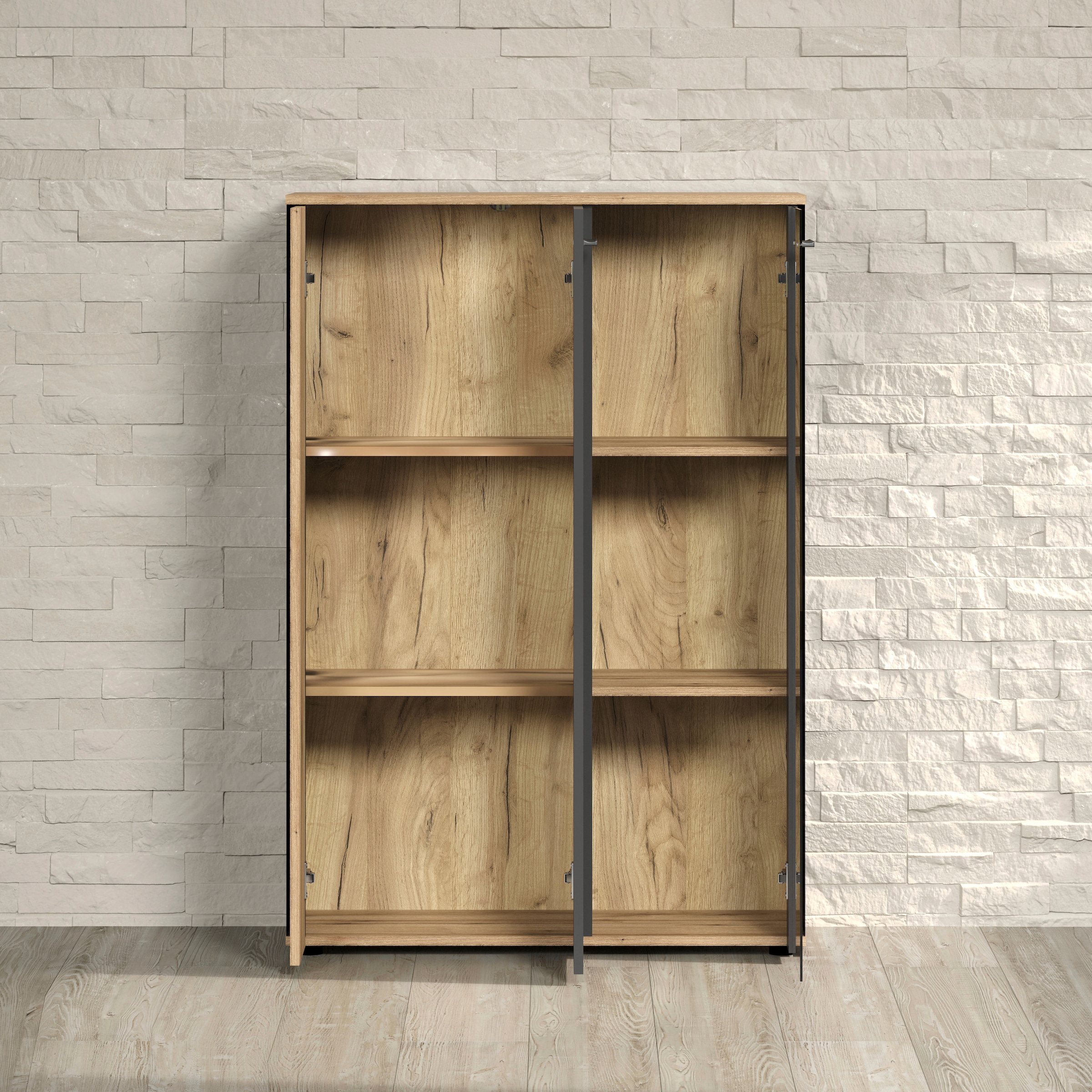 Home affaire Buffet haut »Estepona« 1 cuis tlg. vitrine, porte à effet rainuré, largeur 91 cm