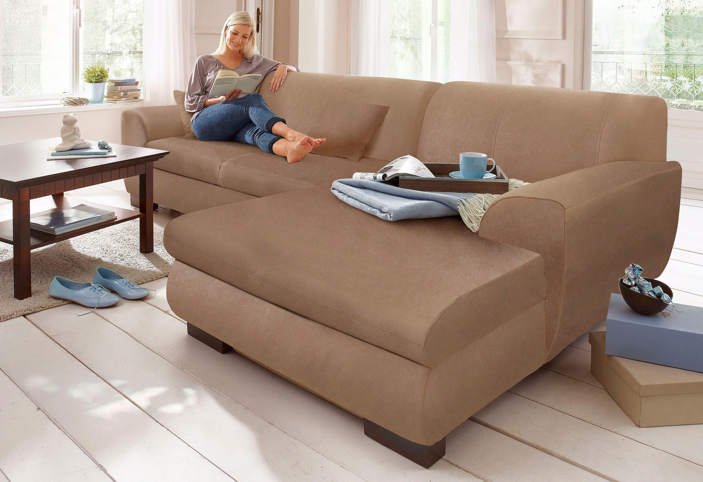 Home affaire Canapé d'angle »Nika zeitlos und elegant, L-Form« wahlweise mit Bettfunktion, auch in Cord