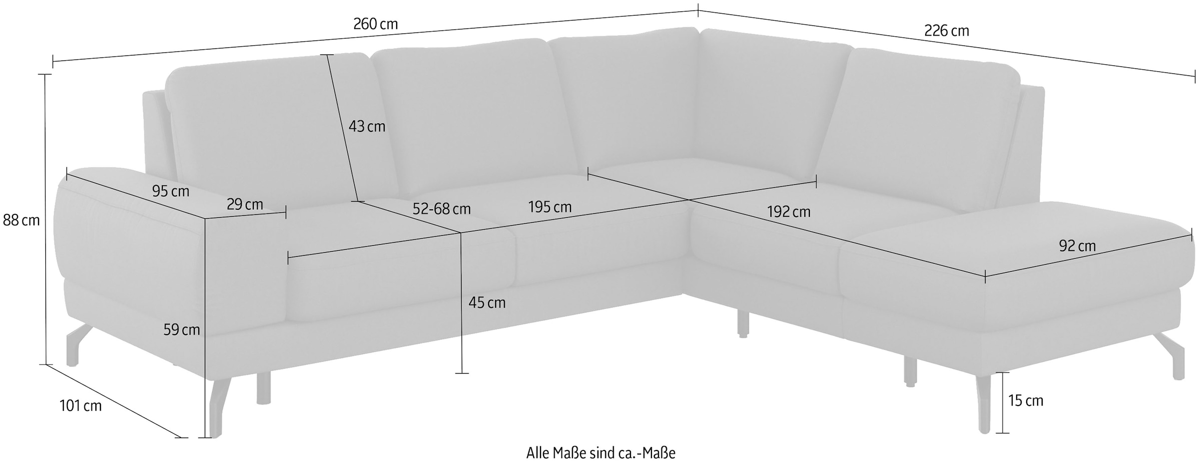 sit&more Ecksofa »Cinturo L-Form« inklusive Sitztiefenverstellung und Federkern, Sitzhöhe 45 cm