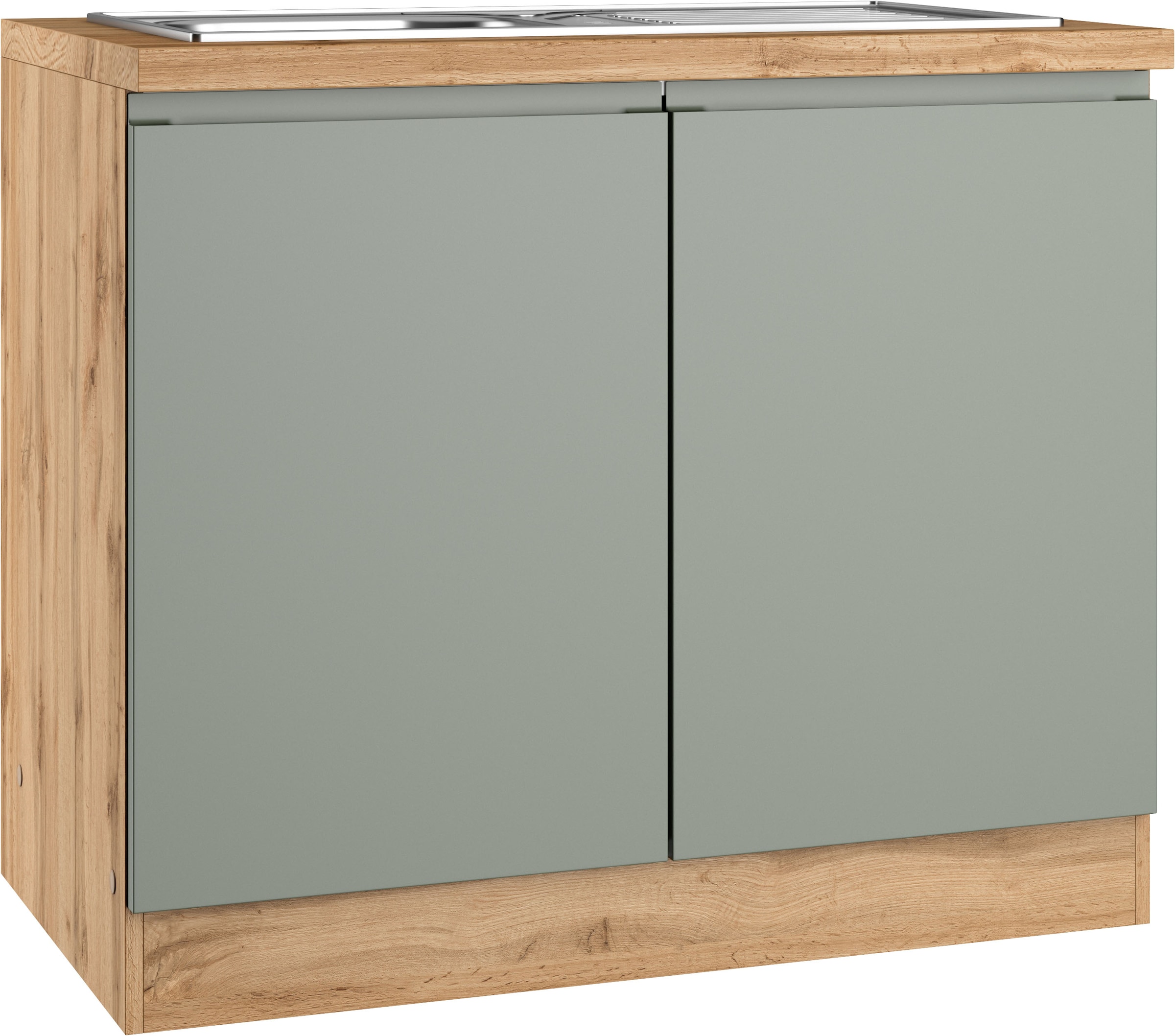 KOCHSTATION Meuble évier »KS-Virginia,neu in verbesserter Ausführung« Rangement, Softclose, sans robinet,  largeur 100 cm, incluant évier encastré, fermeture douce