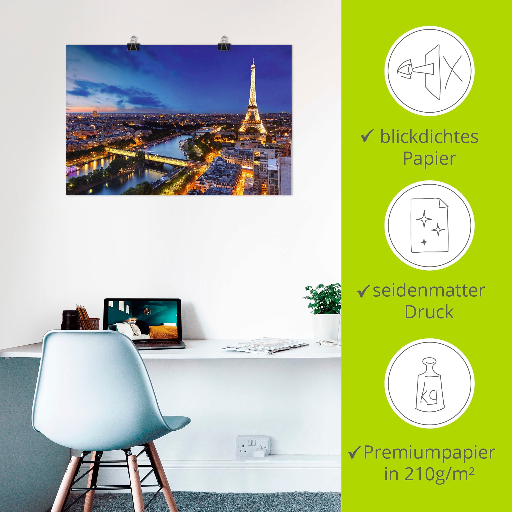 Artland Wandbild »Eiffelturm und Seine am Abend, Paris« Paris 1 Stk. tlg. als Alubild, Outdoorbild, Leinwandbild, Poster, Wandaufkleber