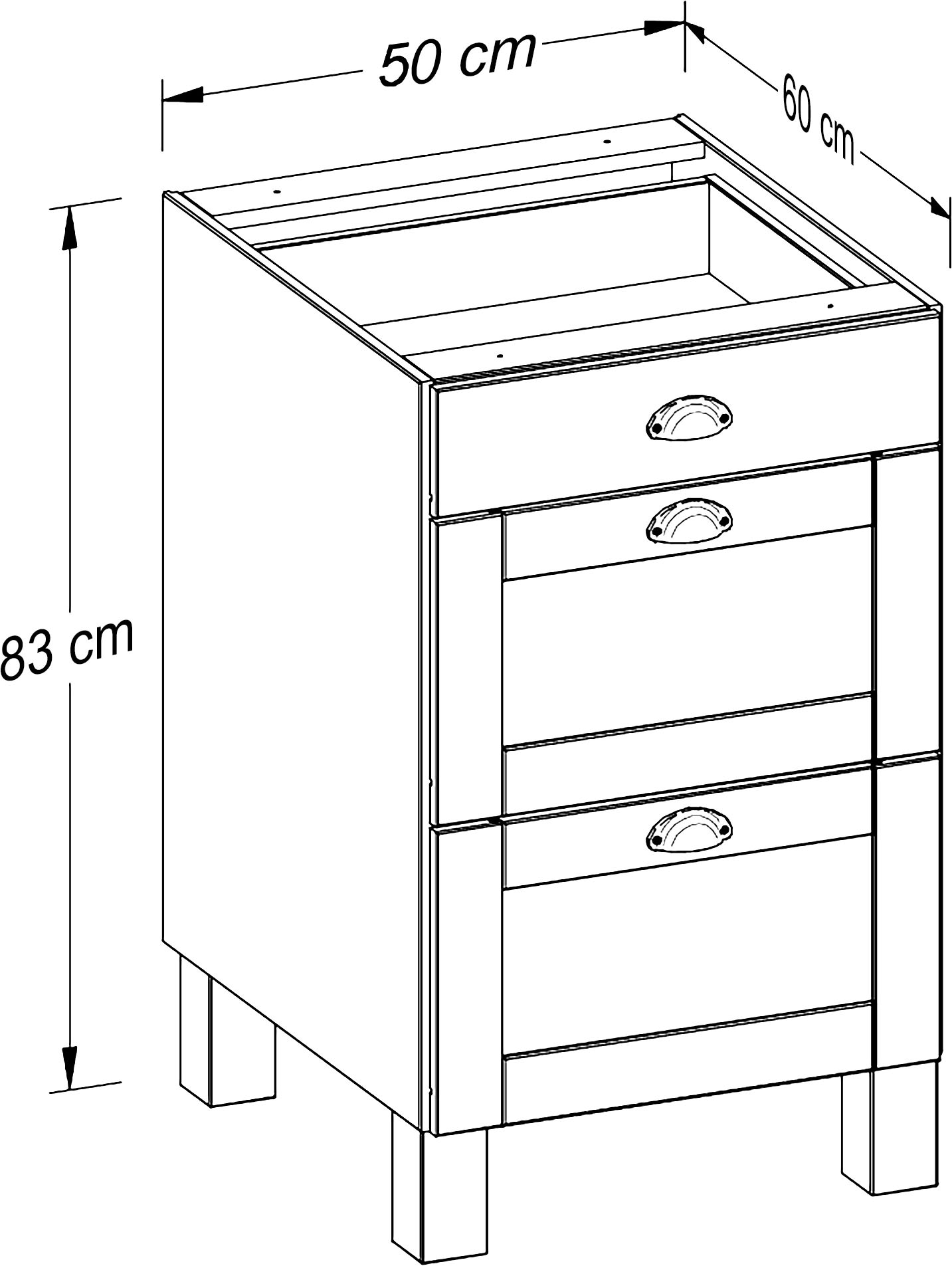 Home affaire Armoire basse »Oslo« 50 cm de large, sans plan de travail, 3 tiroirs
