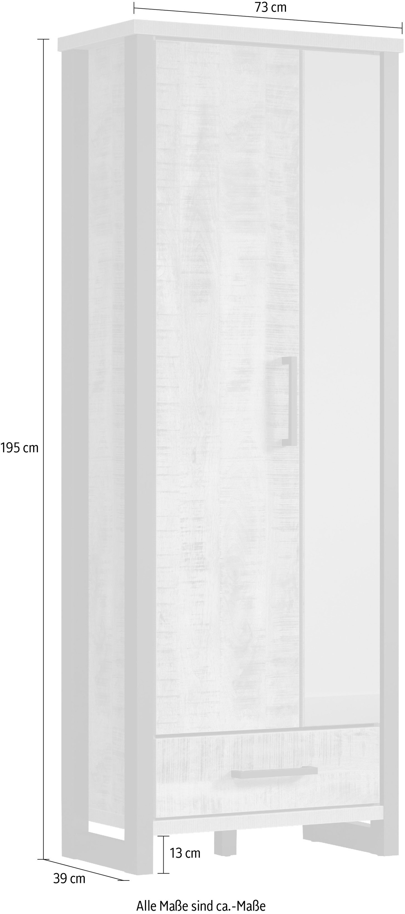 Home affaire Garderobenschrank »Elda« 1 Stk. tlg. Schrank mit ausziehbarer Kleiderstange, 2 Türen – (B/T/H) 73/39/195 cm