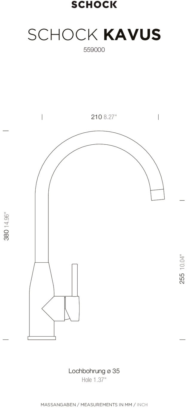 Schock Robinetterie de cuisine »Kavus« Hochdruck, Festauslauf, Flüsterperlator, Schwenkbereich 360°