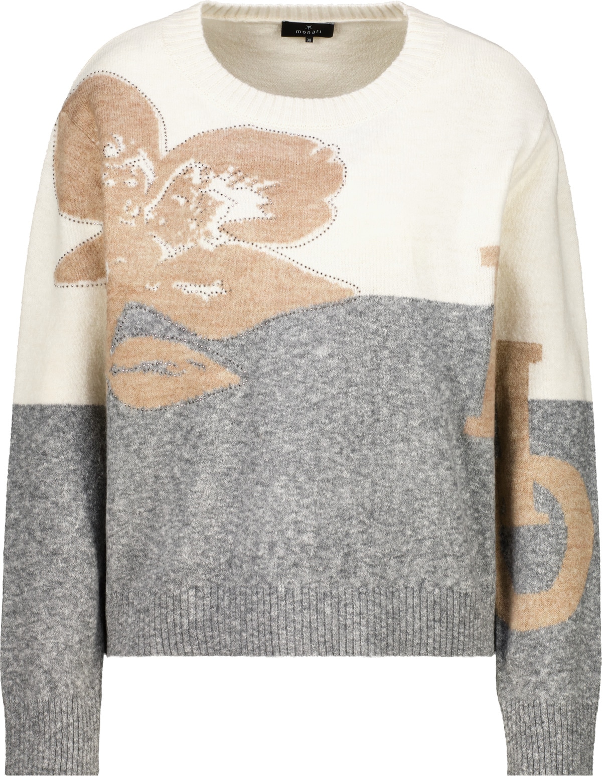 Monari Pull en tricot »Pullover Intarsie + Schmuck« Regular fit mit Blumendetails