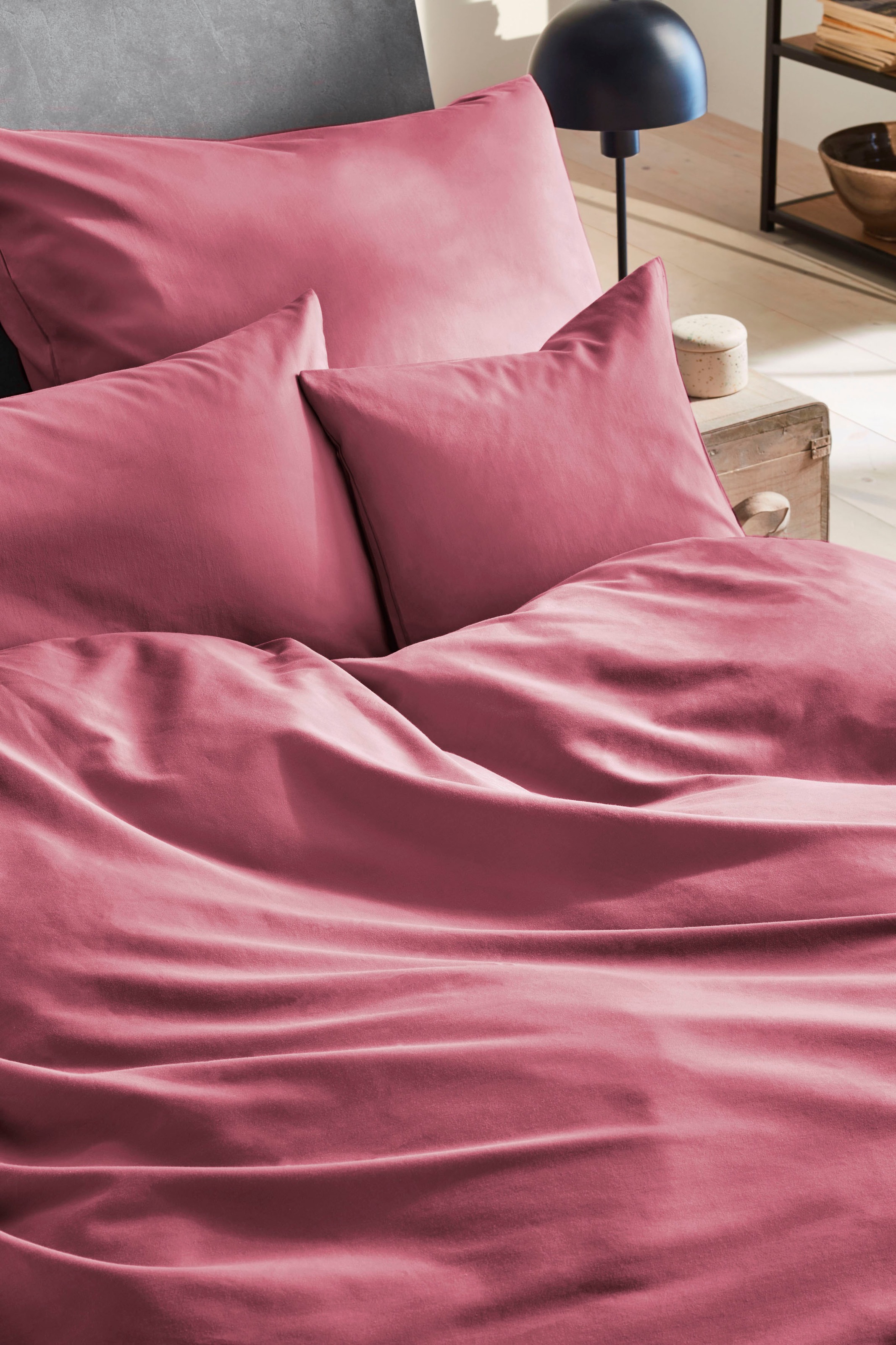 Primera Linge de lit »Uni Luxus-Satin in Gr. 135x200, 155x220 oder 200x200 cm« 2 cuis Bettwäsche aus Baumwolle, unifarbene Bettwäsche mit Reissverschluss