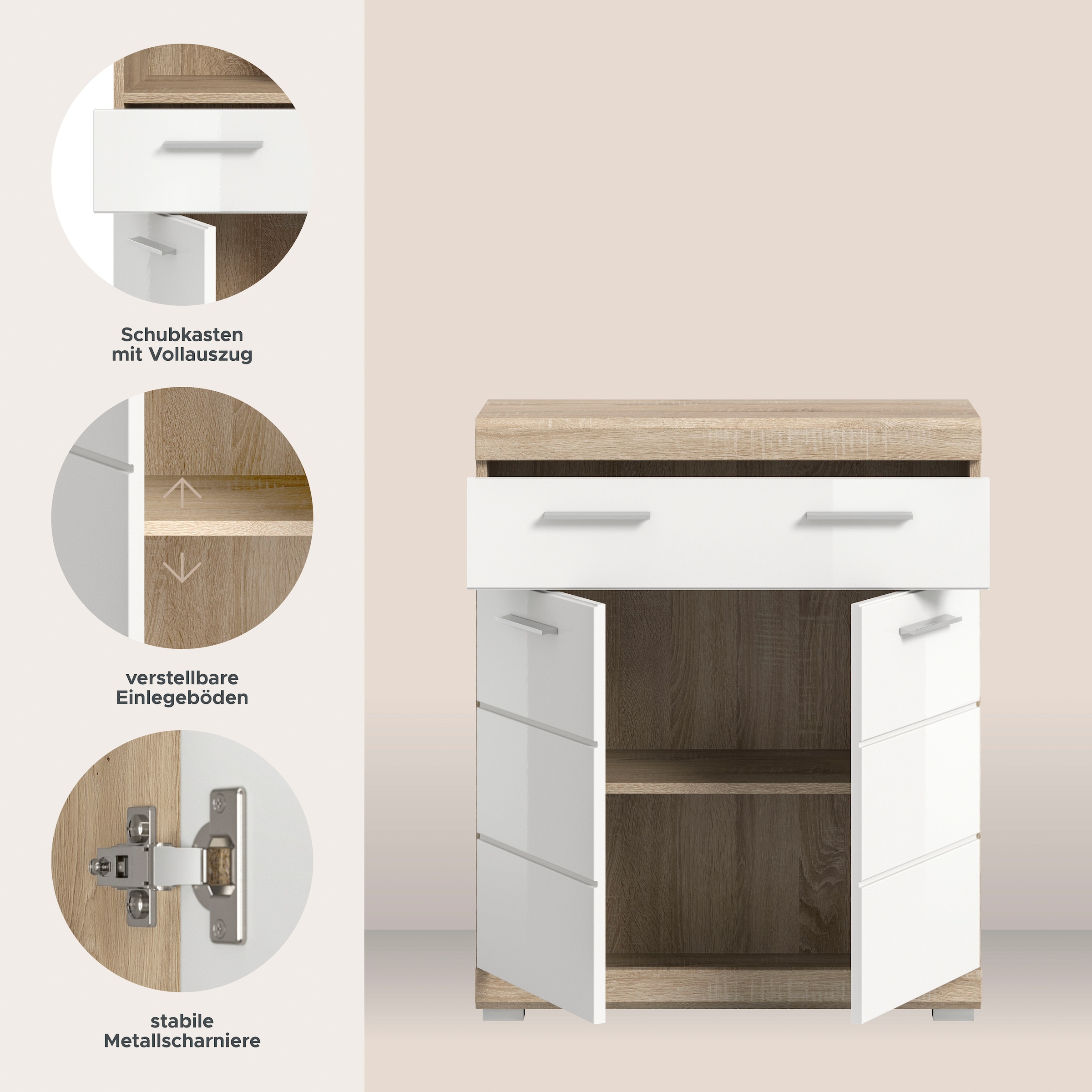 welltime Armoire basse »SIENA, Breite 74cm, 2 Tür, 1 Schubkasten, 2 Fächer, MDF-Front« BEST-SELLER !,  disponible en plusieurs couleurs, meubles de salle de bain, armoire de salle de bain, commode, salle de bain