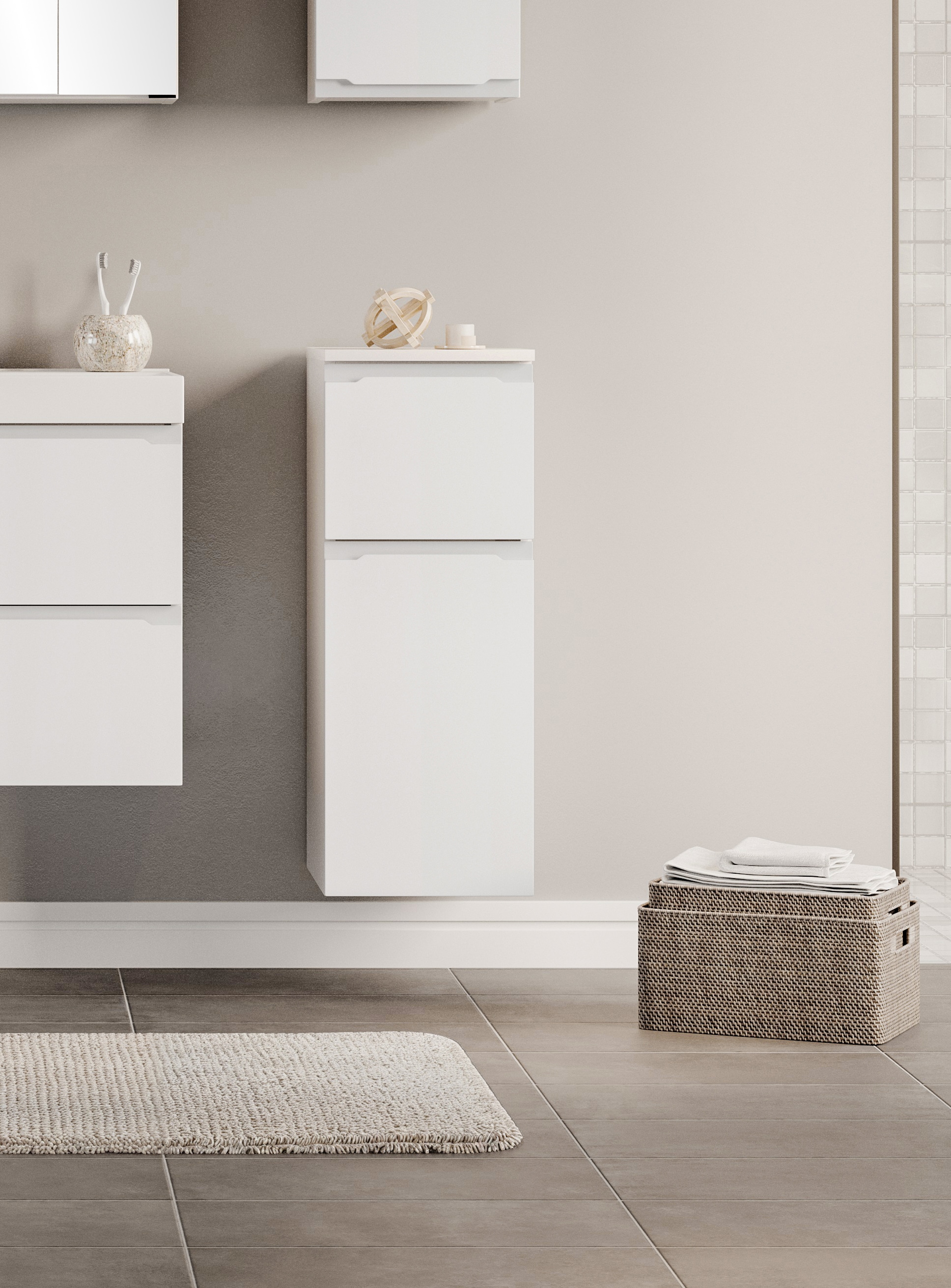 welltime Armoire basse »CABO, gedämpfte Scharniere, Softclose-Auszug« blanc mat, design sans poignées, réversible