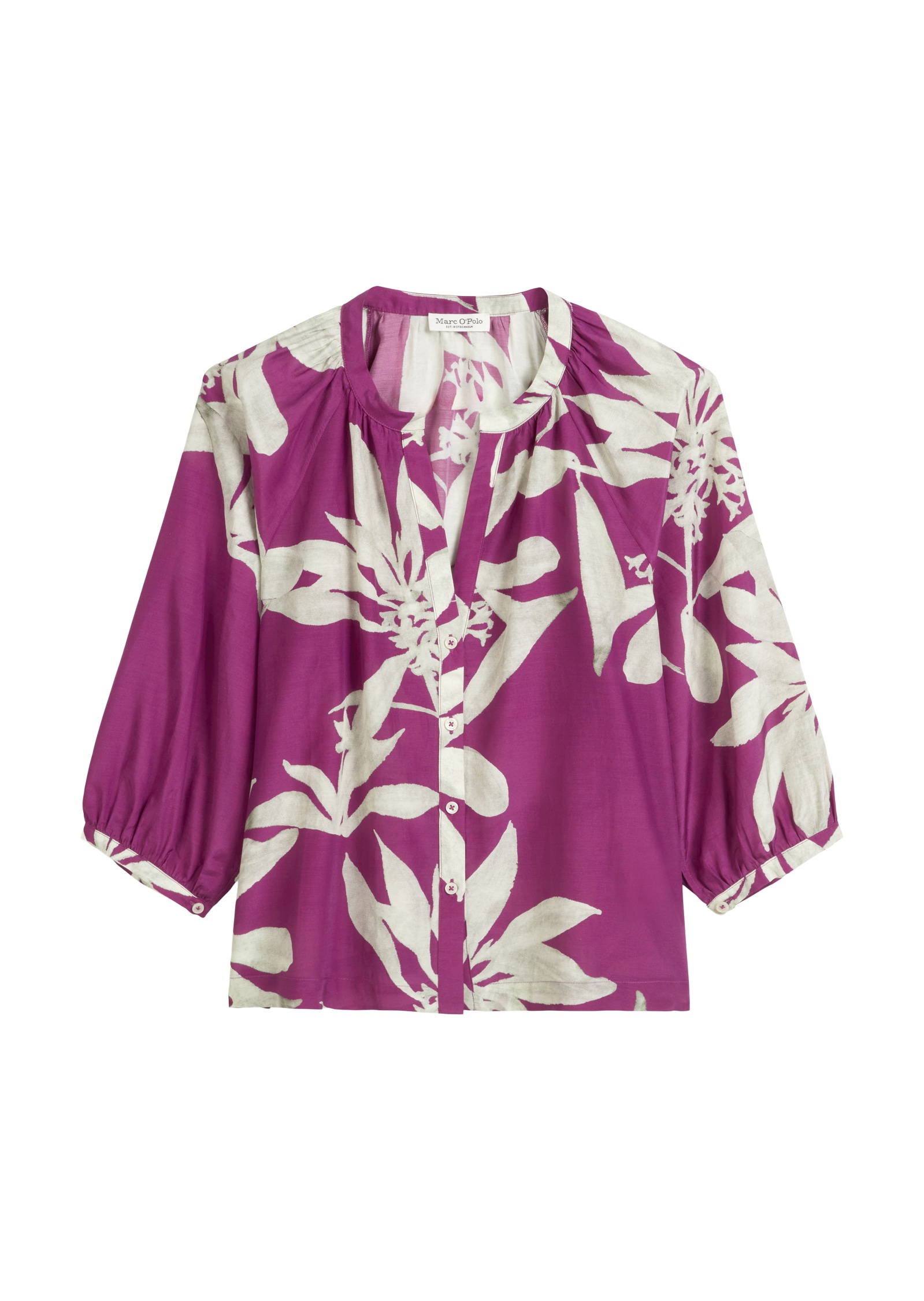 Marc O'Polo Druckbluse V-Ausschnitt und Raffung, Print