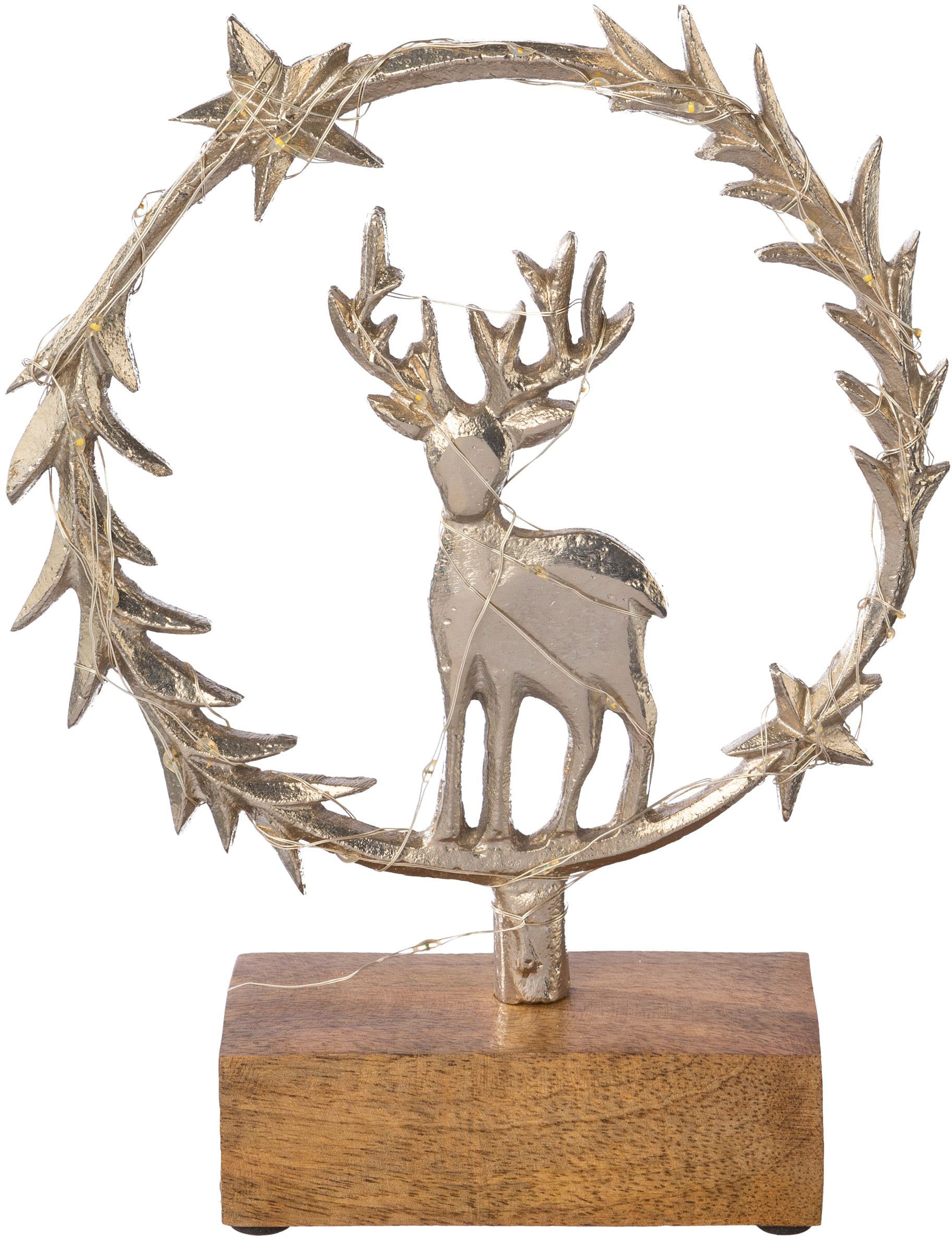 Creativ deco Dekofigur »LUMEN, Deko-Objekt Kranz mit Hirsch« Weihnachtsdeko, Batteriebetrieb