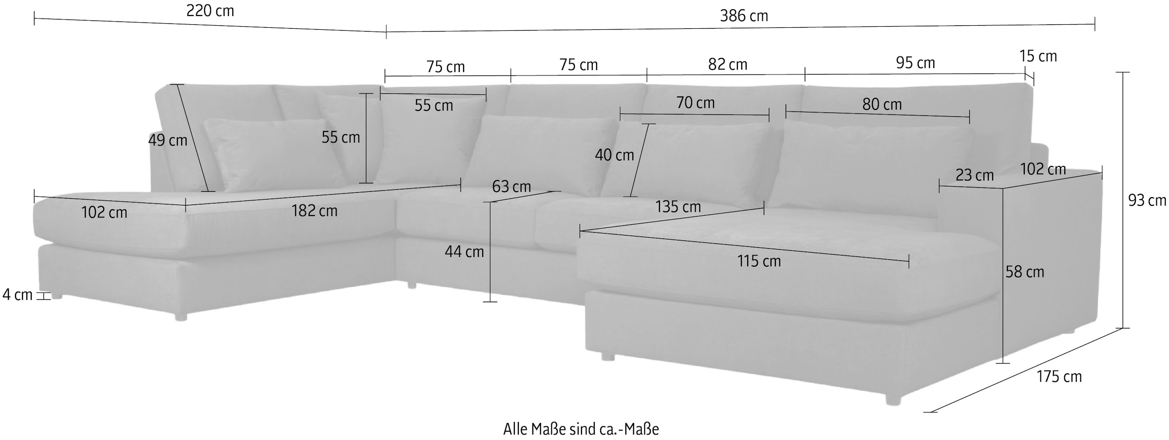 GOODproduct Paysage de salon »Nivette, weiches Chenille« Breite 386 cm, U-Form, bodentief, 6 Zierkissen inkl.