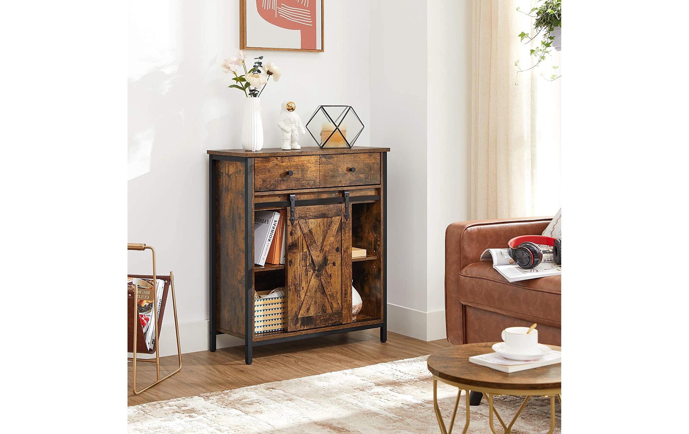 VASAGLE Commode »VASAGLE Kommode mit Schiebetür Industrial 30 x 80 cm, Braun«