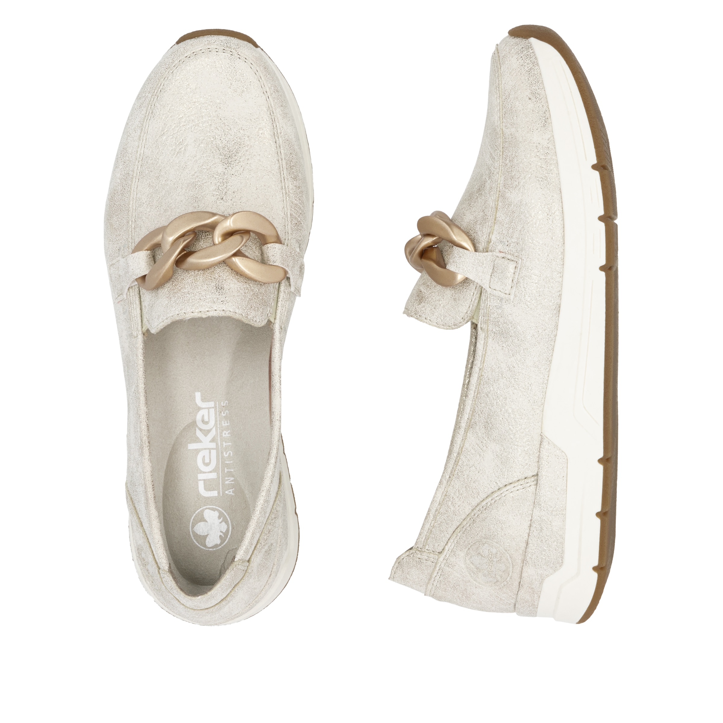 Rieker Loafer  , Slipper, Slip-on Sneaker, Halbschuh mit modischer Zierkette