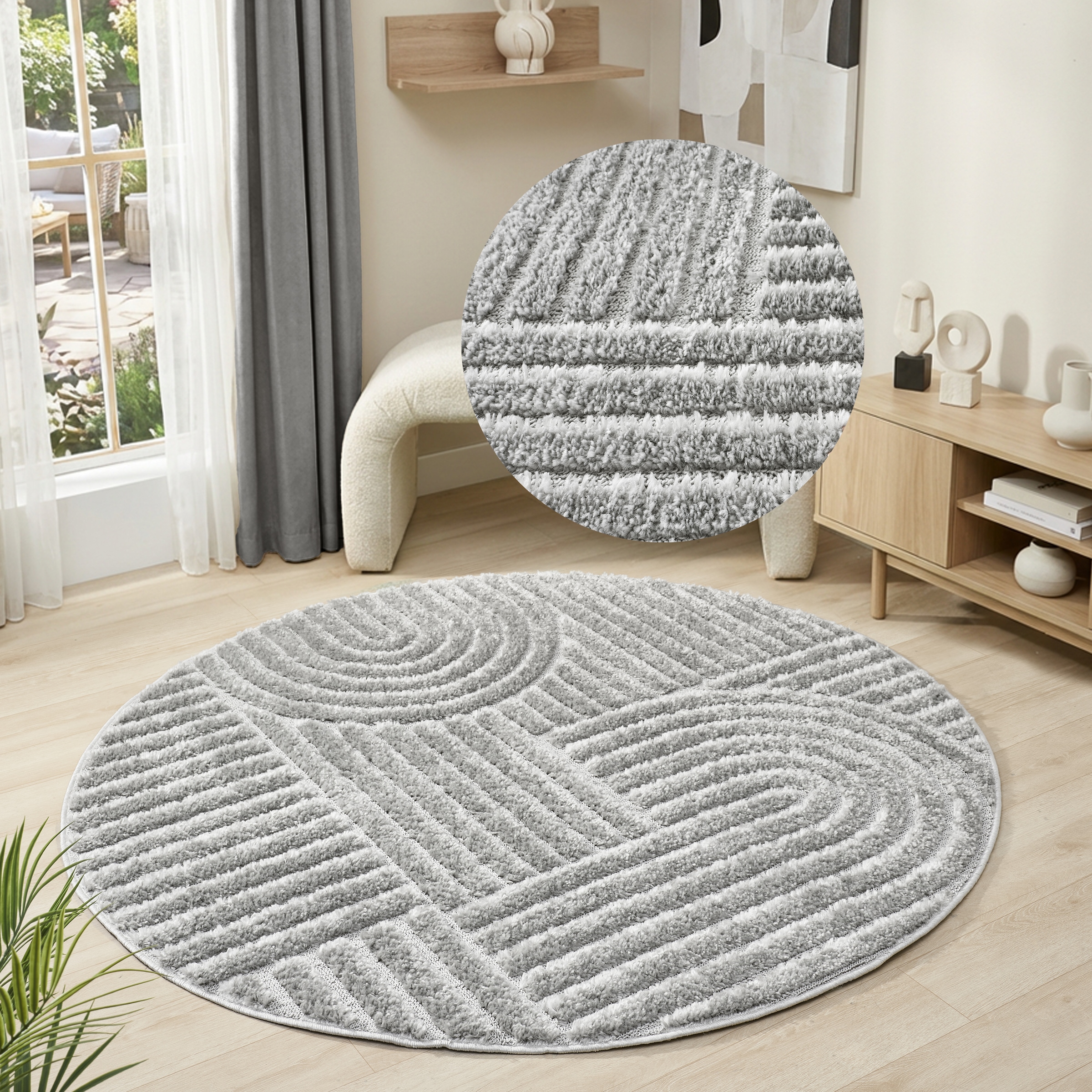 GOODproduct Teppich »Jonne, Boho-Design, Scandi, Designteppich« rund 20 mm Höhe Hoch-Tief, 3D Optik, skandinavischer Stil, Wohnzimmer, Schlafzimmer