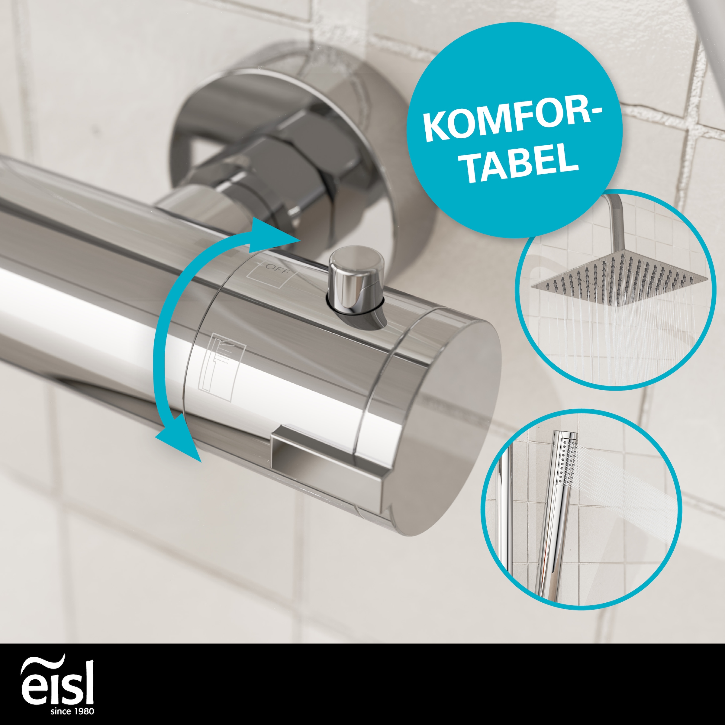 Eisl Brausegarnitur »SHOWERSTAR« Komplett-Set,  Regendusche 20x20cm, Umsteller, Antikalk, höhenverstellbar, Thermostat