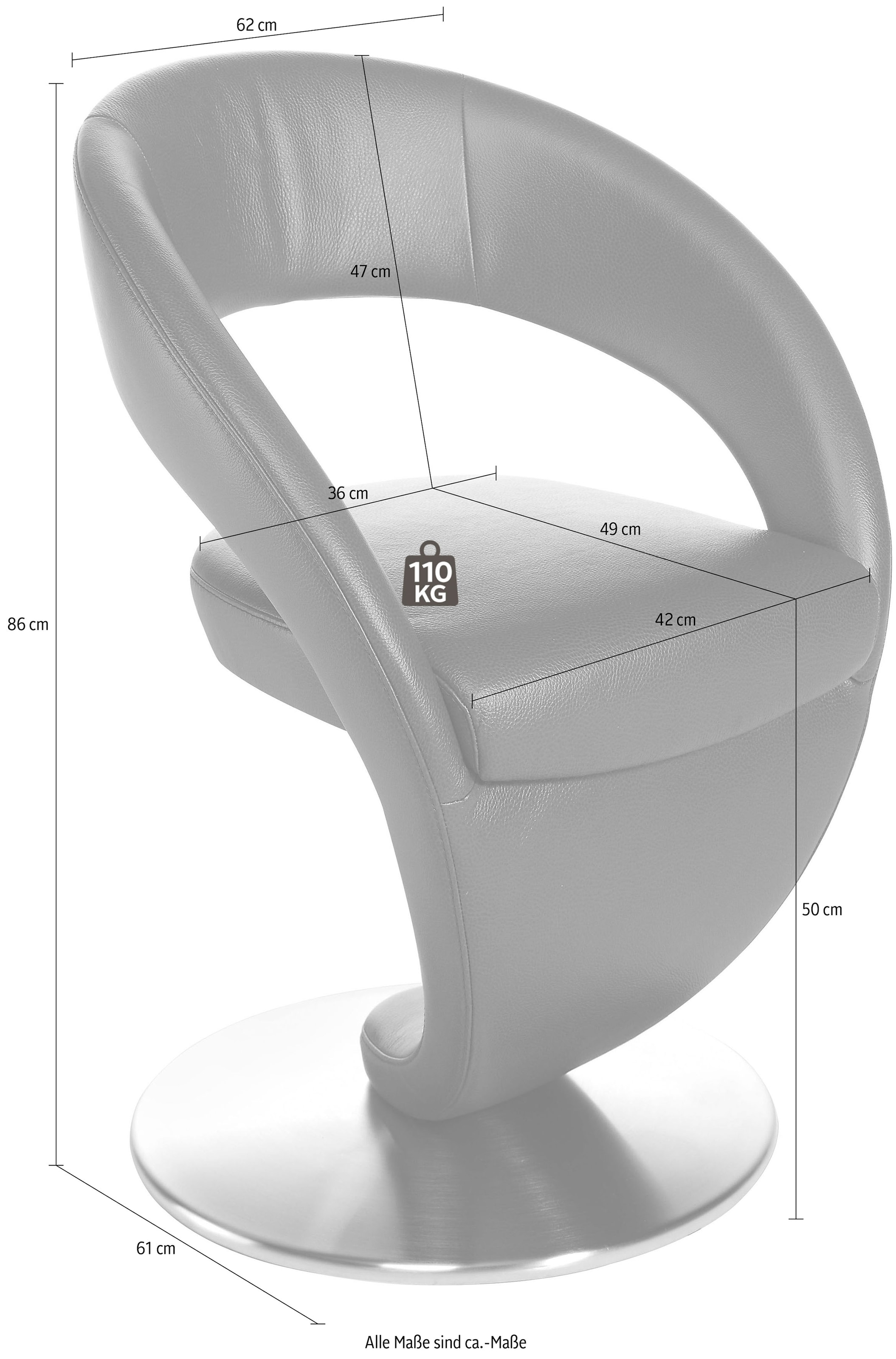 K+W Komfort & Wohnen Chaise de salle à manger »Wave, Drehstuhl, Polsterstuhl« () Fauteuil design pivotant, plateau tournant aspect acier inoxydable
