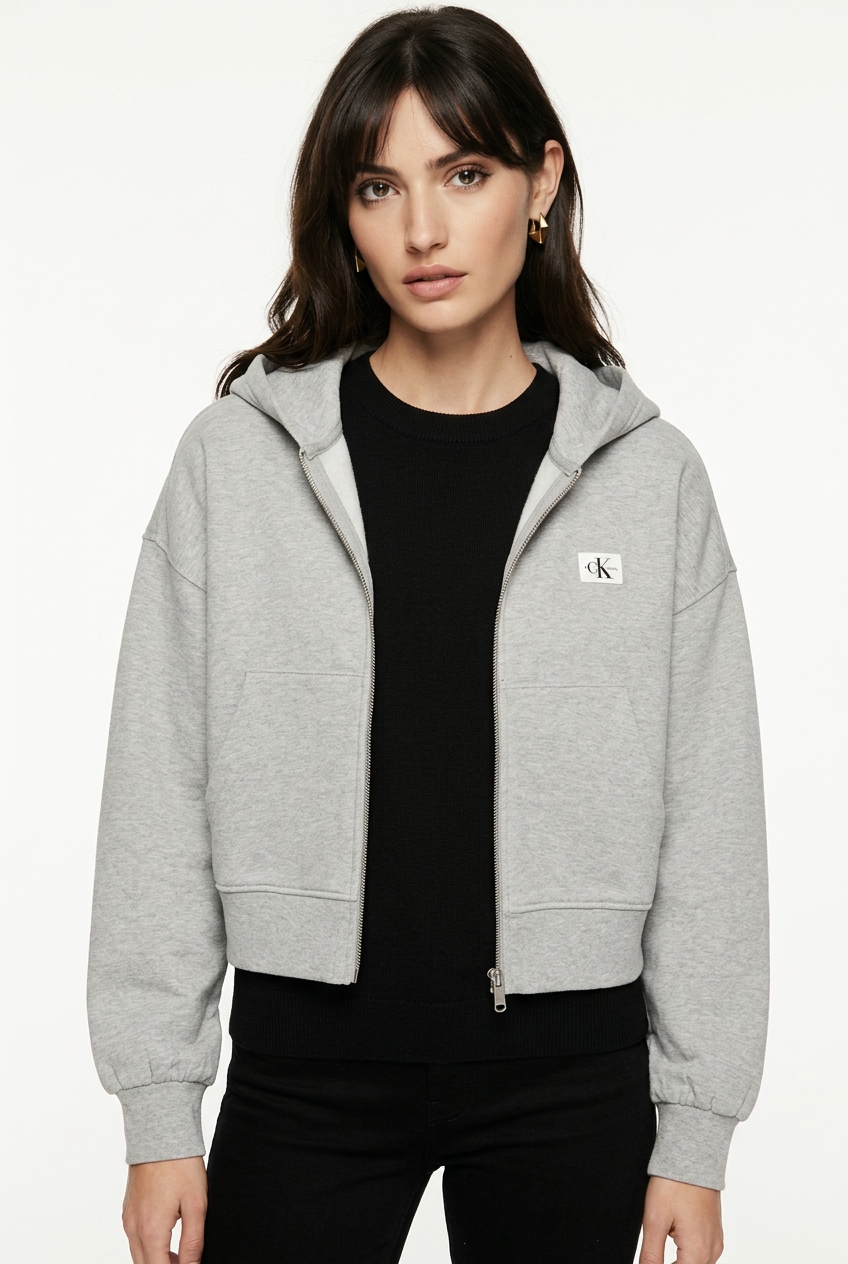 Calvin Klein Veste sweat »A- FRNCH TRRY BDG LG« coupe oversize, avec capuche, coton pur