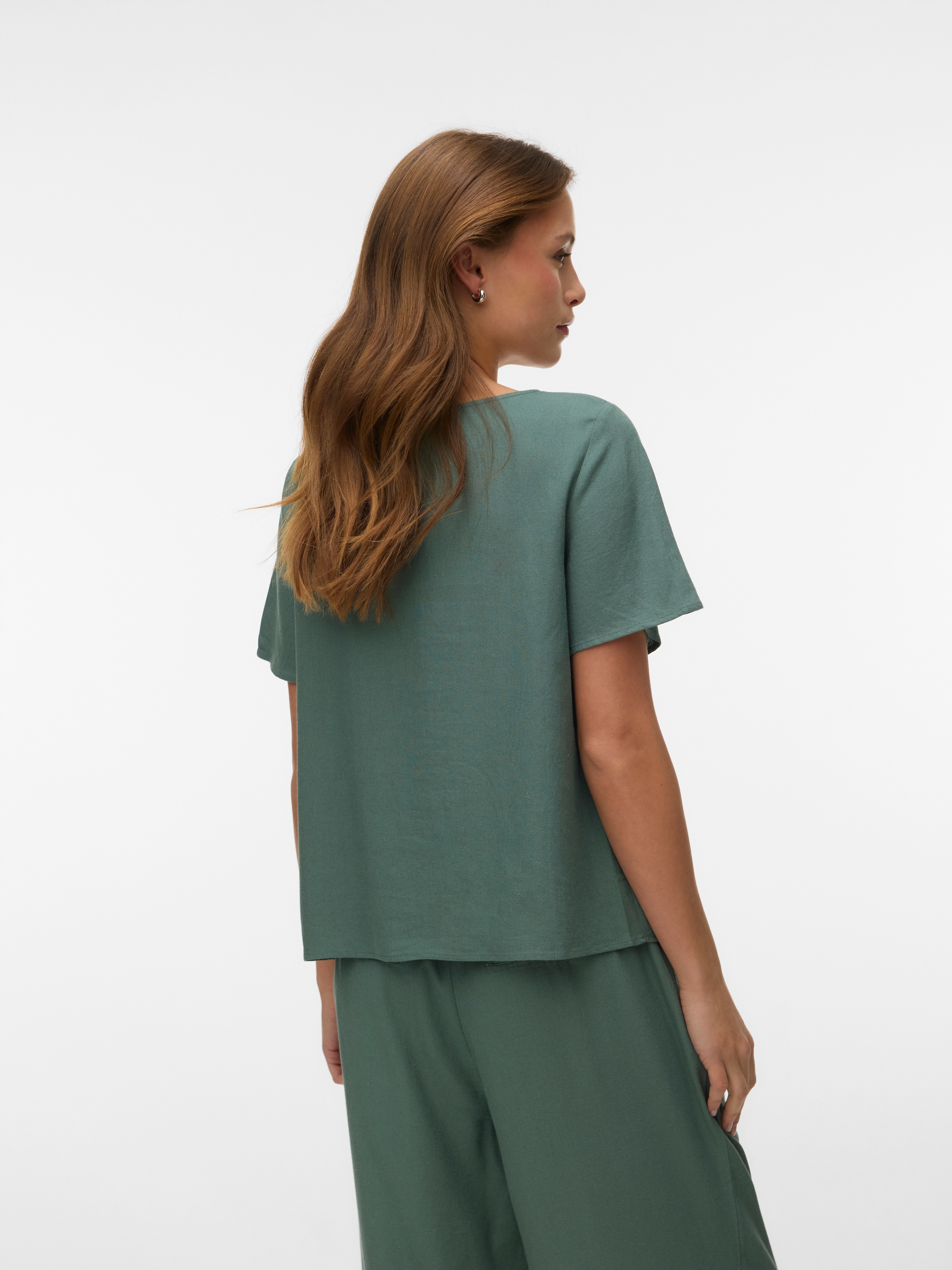Vero Moda Chemisier »VMMYMILO SS O-NECK TOP WVN GA« mit Leinen