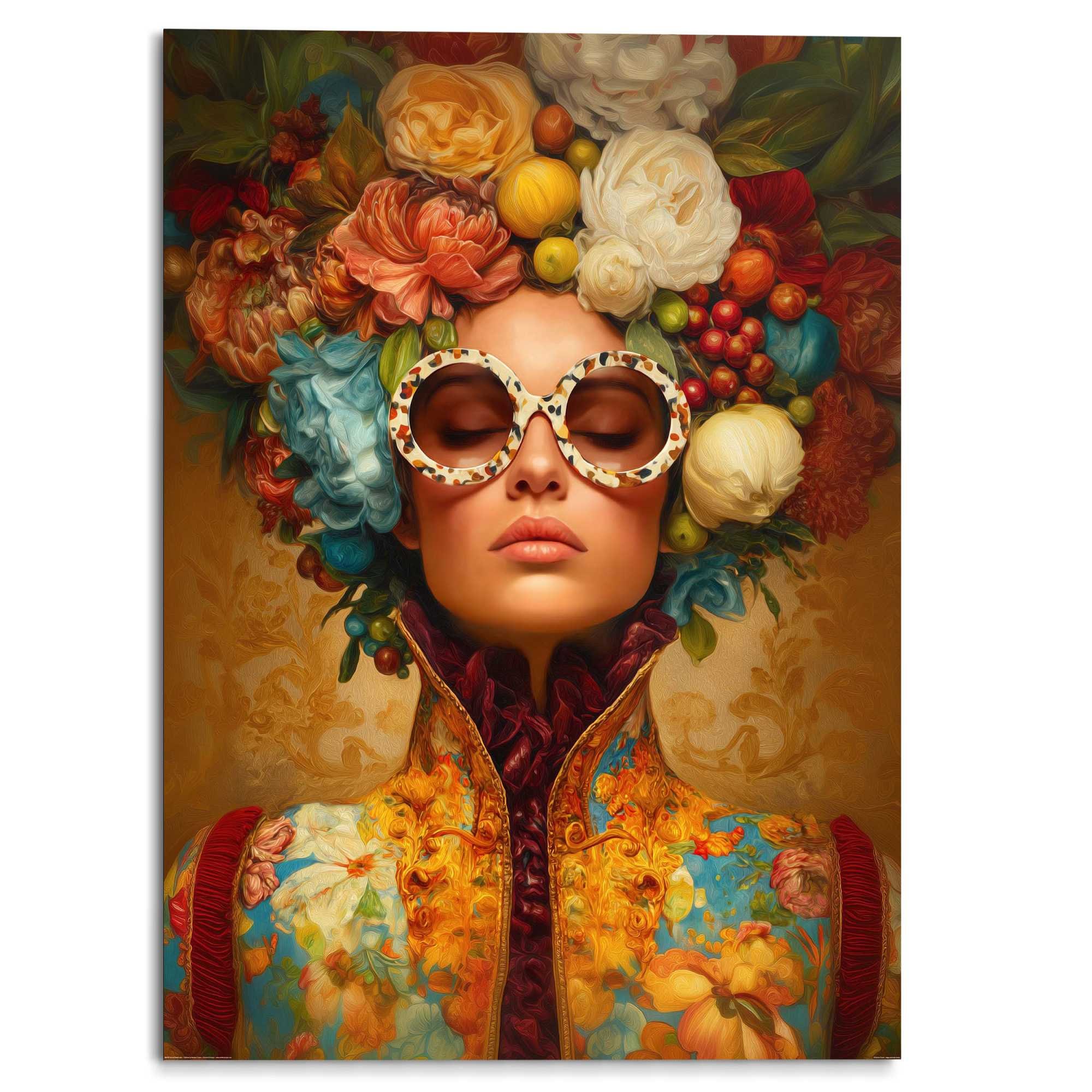 Reinders! Tableau mural XXL »Blumenkranz« Personnes 1 cuis tlg. Wohnzimmer - Gelb - MDF - Frauen - 100x140 cm