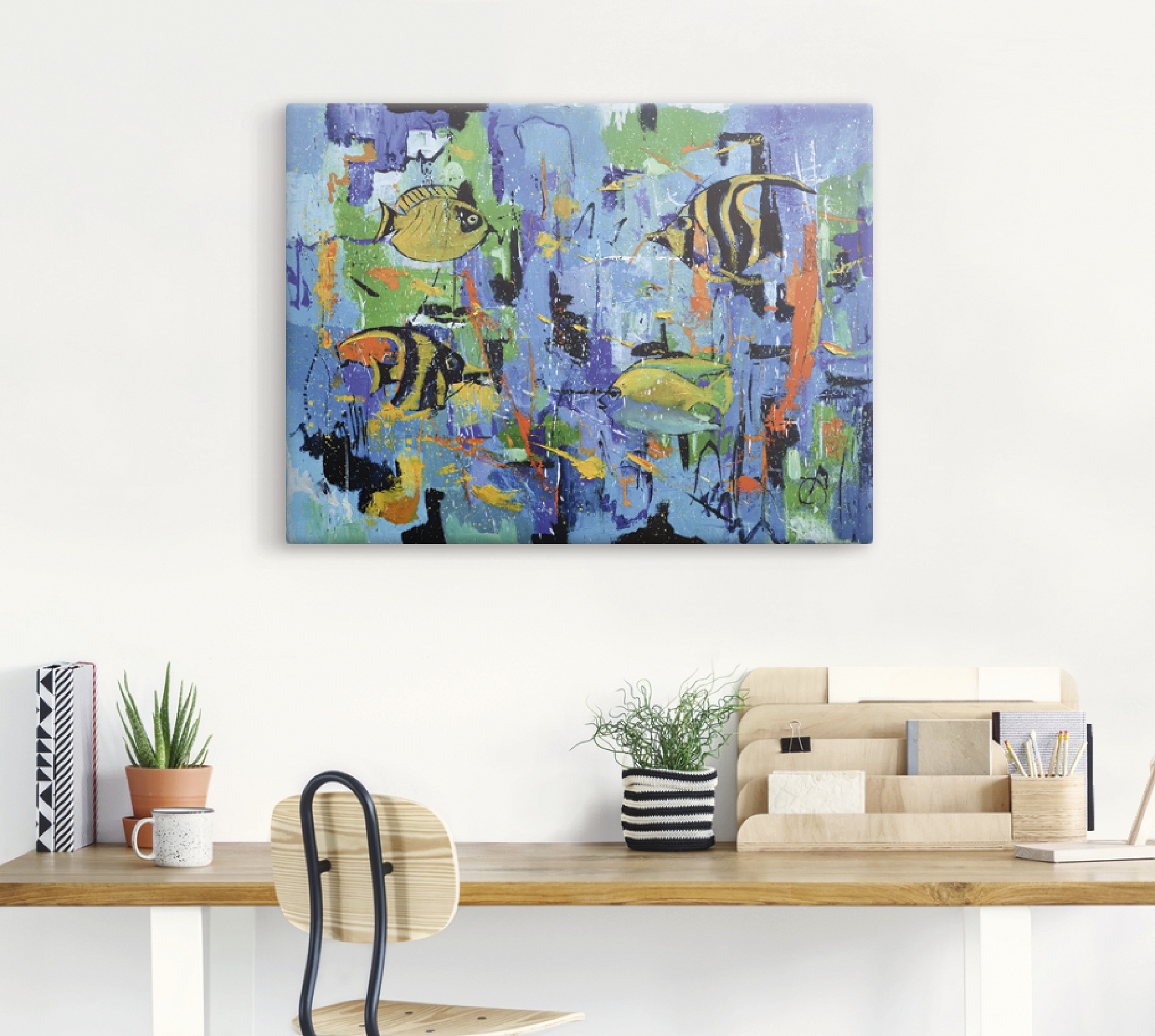 Artland Tableau sur toile »Abstrakt Fische Blau« 1 cuis tlg. auf Keilrahmen gespannt