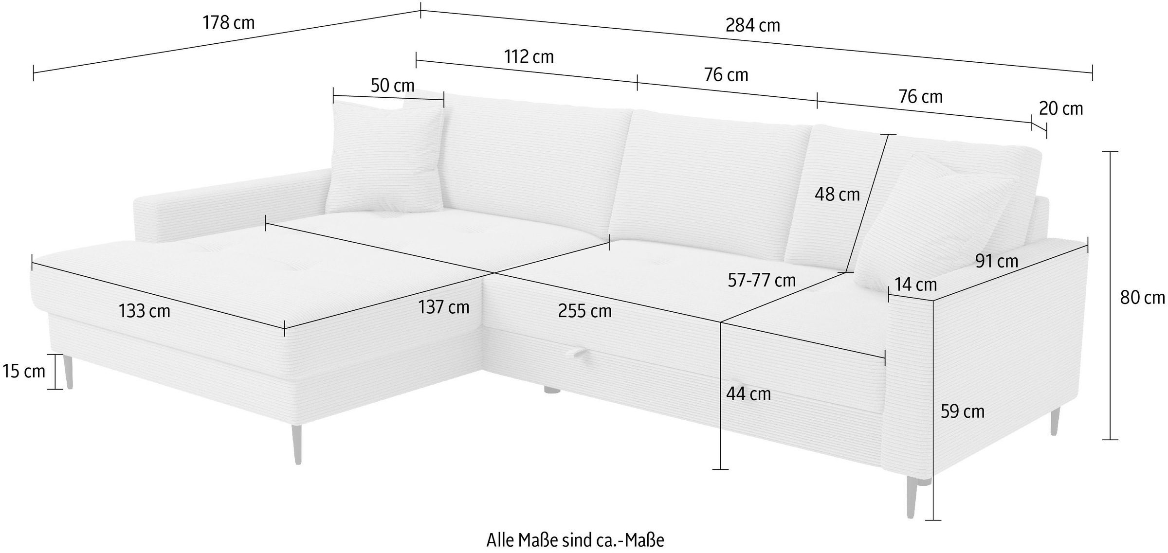 Trends by HG Ecksofa »Summer L-Form, B: 284 cm, Schlaffunktion, 2 Zierkissen« optional mit Kopfstützen, Wellenfederung, frei stellbar