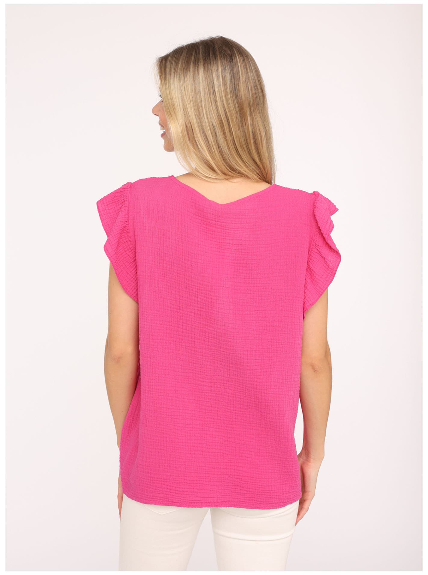 Zwillingsherz Kurzarmbluse »"Giselle"« tiefer V-Ausschnitt, Rüschenärmel, Baumwolle