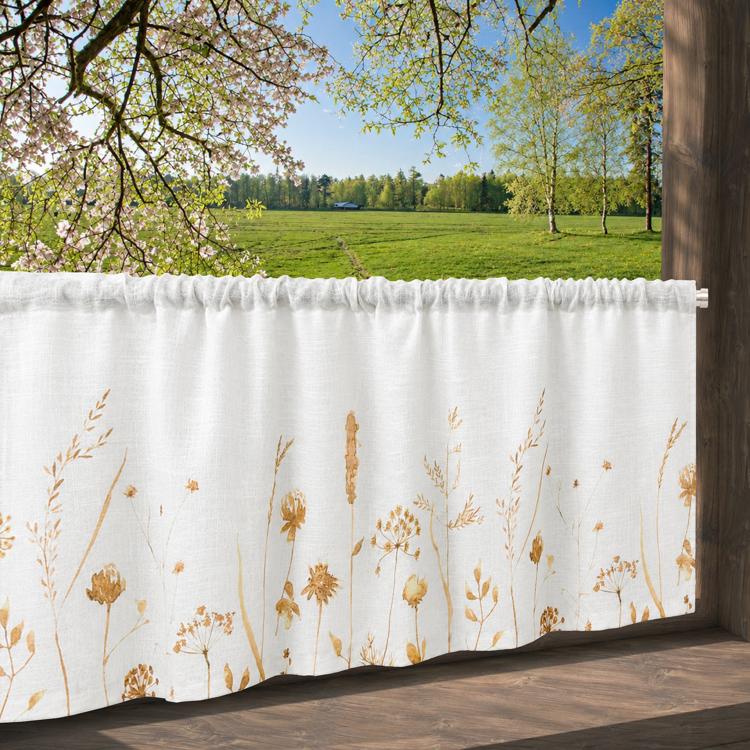 GOODproduct Rideau à vitres »Rikkert« Passage tige 1 cuis tlg. protection contre la lumière, aspect lin avec motif naturel, différentes tailles
