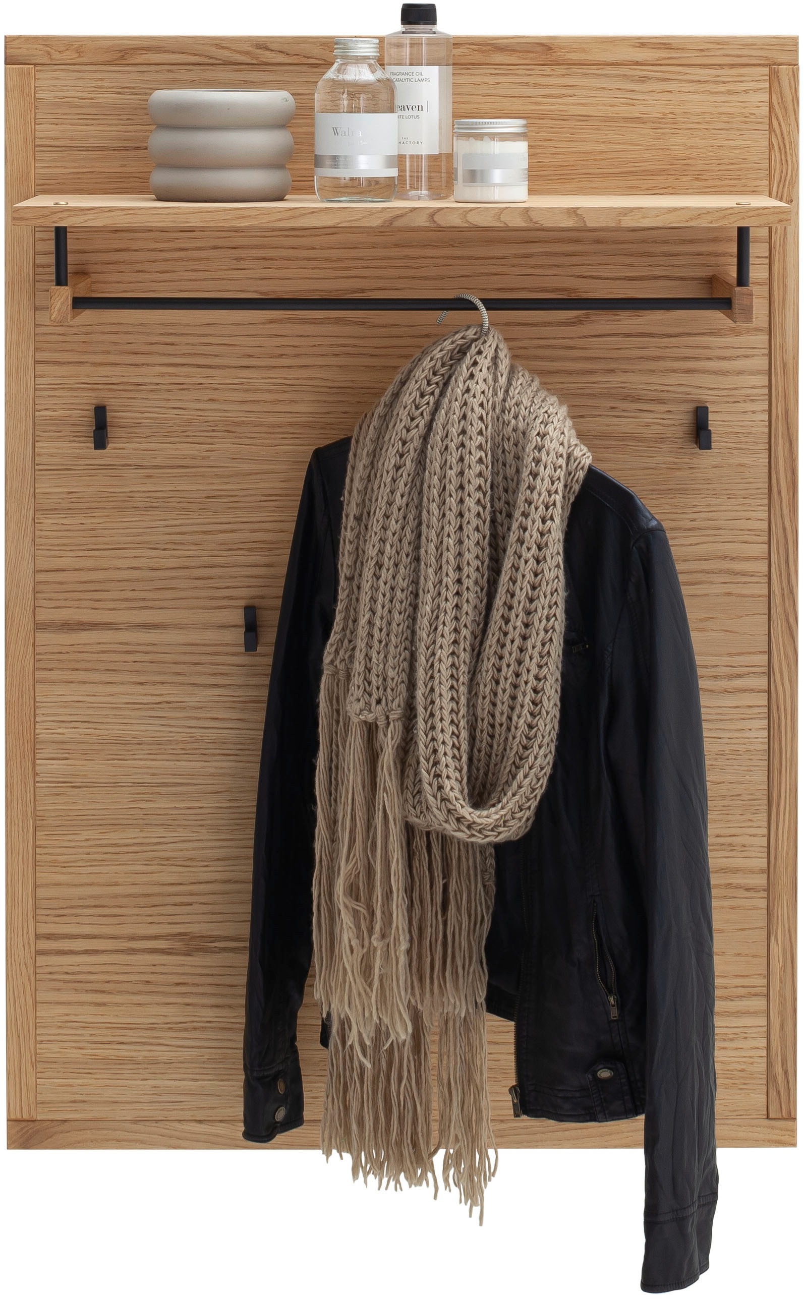 MCA living Garderobenpaneel »Araya Garderobenpaneel, Wandpaneel, Flurgarderobe, Breite 79 cm« Set, 1 Stück, 1 Stk. tlg. Aufhänger,Paneel,Kleiderstange,Wandregal,5x Kleiderhaken,FSC-mi