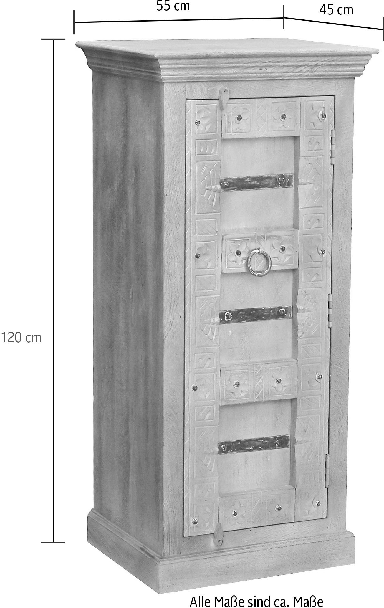 SIT Highboard »Daipur Kommode« geschnitzte Verzierungen, schmale Kommode mit 1 Tür