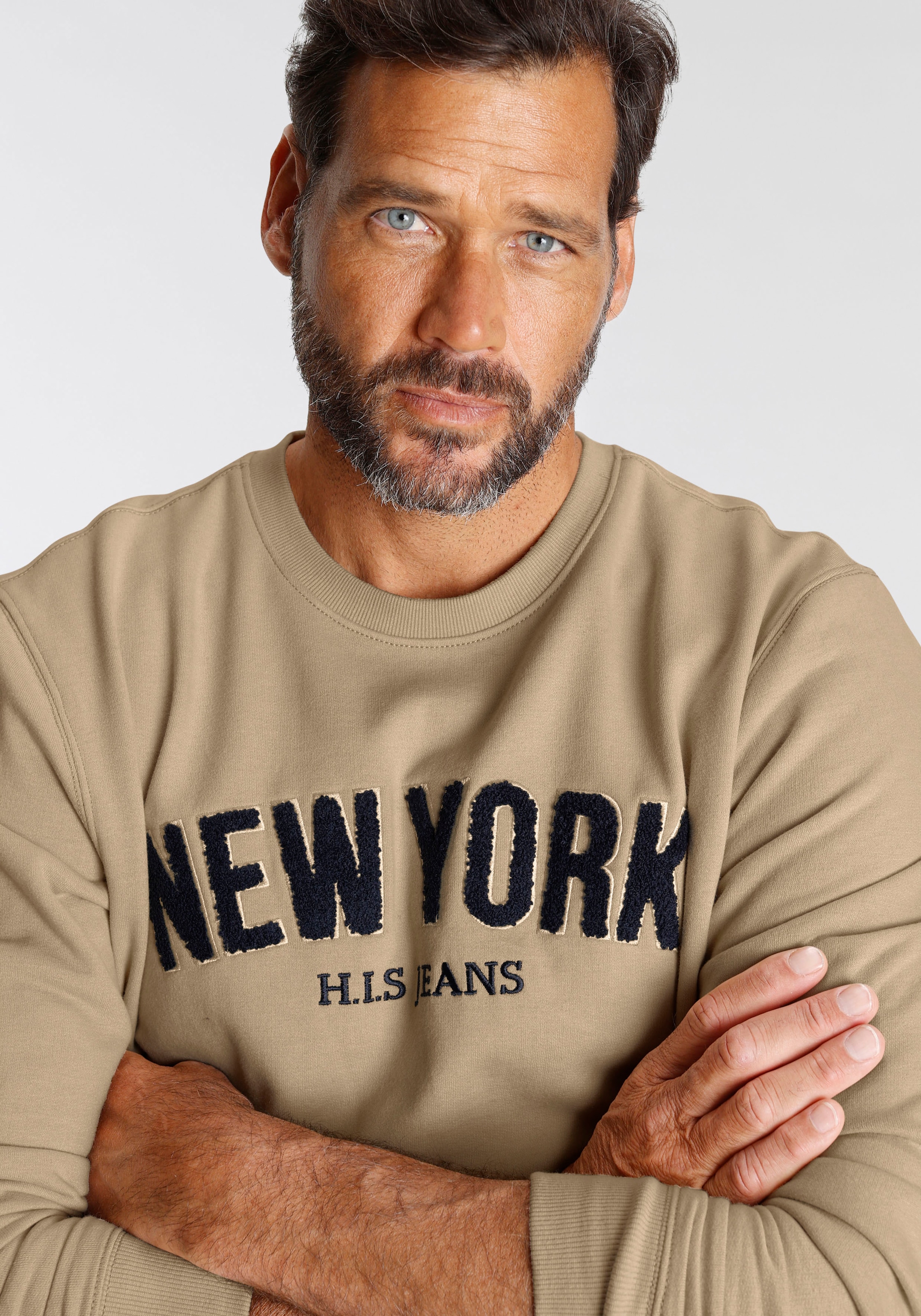 H.I.S Pull , Langarm,  lockere Passform,  bestickte Optik,  Rundhalsausschnitt
