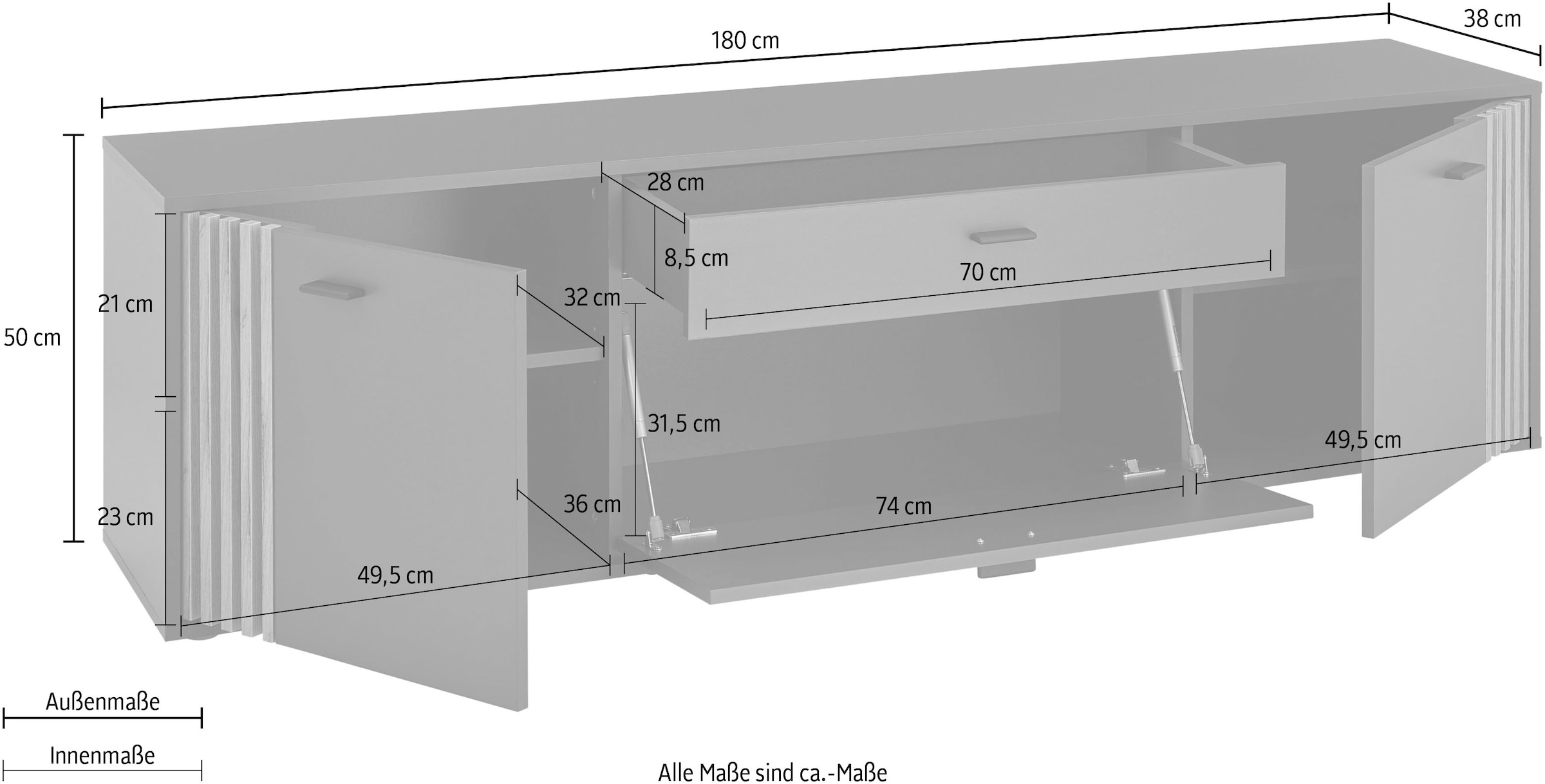HBZ Lowboard »Dublin TV-Schrank, BxHxT 180x50x38cm« 1 Stk. tlg. Breite 180cm, Softclose, Metallgriffe