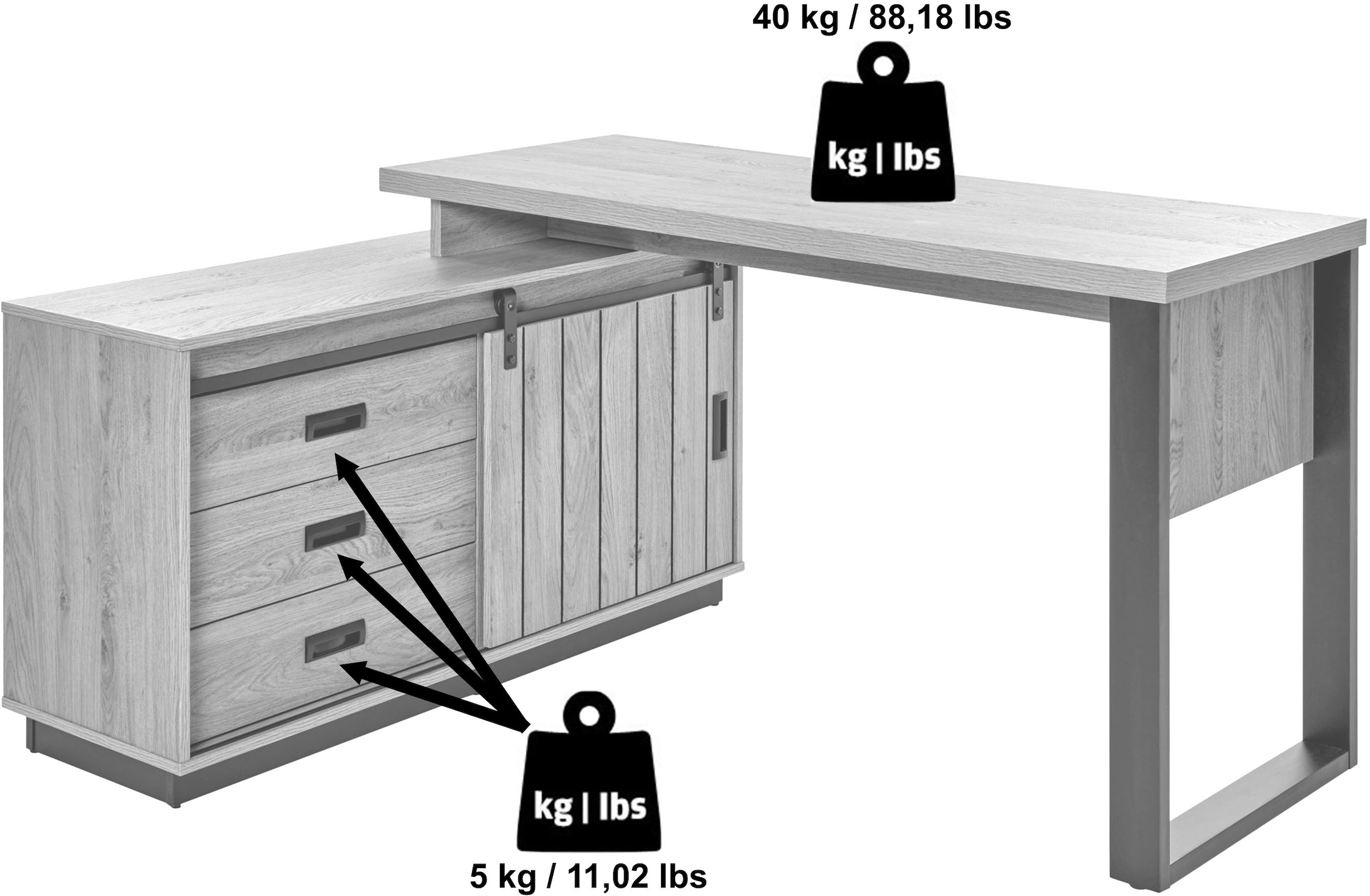 Jahnke Bureau d'angle »SLIDE C 150 E« 1 cuis tlg. montage réversible, avec porte coulissante, dimensions 150 x 116 cm