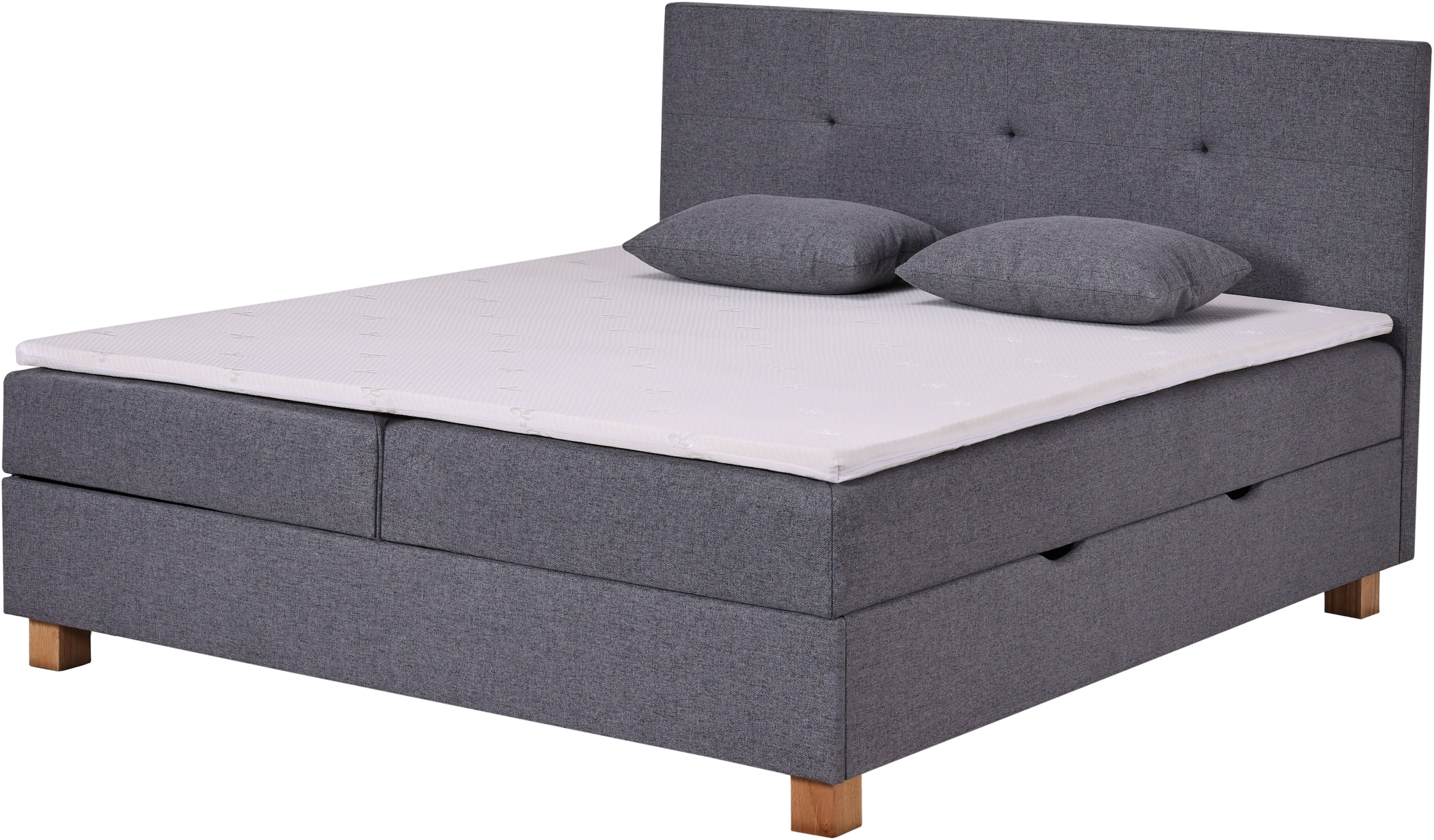 Home affaire Lit de boxe »Oyré inkl. Bettkasten, Topper und 2 gratis Kissen, 180x200 cm« mit Holzfüsse in eichefarben