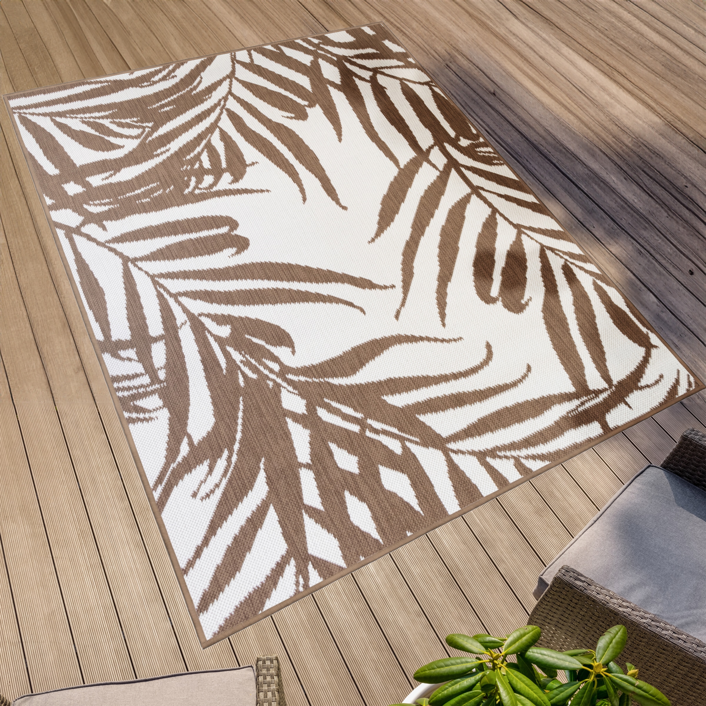 Primaflor-Ideen in Textil Teppich »Outdoorteppich REVERSO - Palm Tree« rechteckig 5 mm Höhe Wendeteppich, Palmblätter, In- und Outdoor geeignet, wasserfest