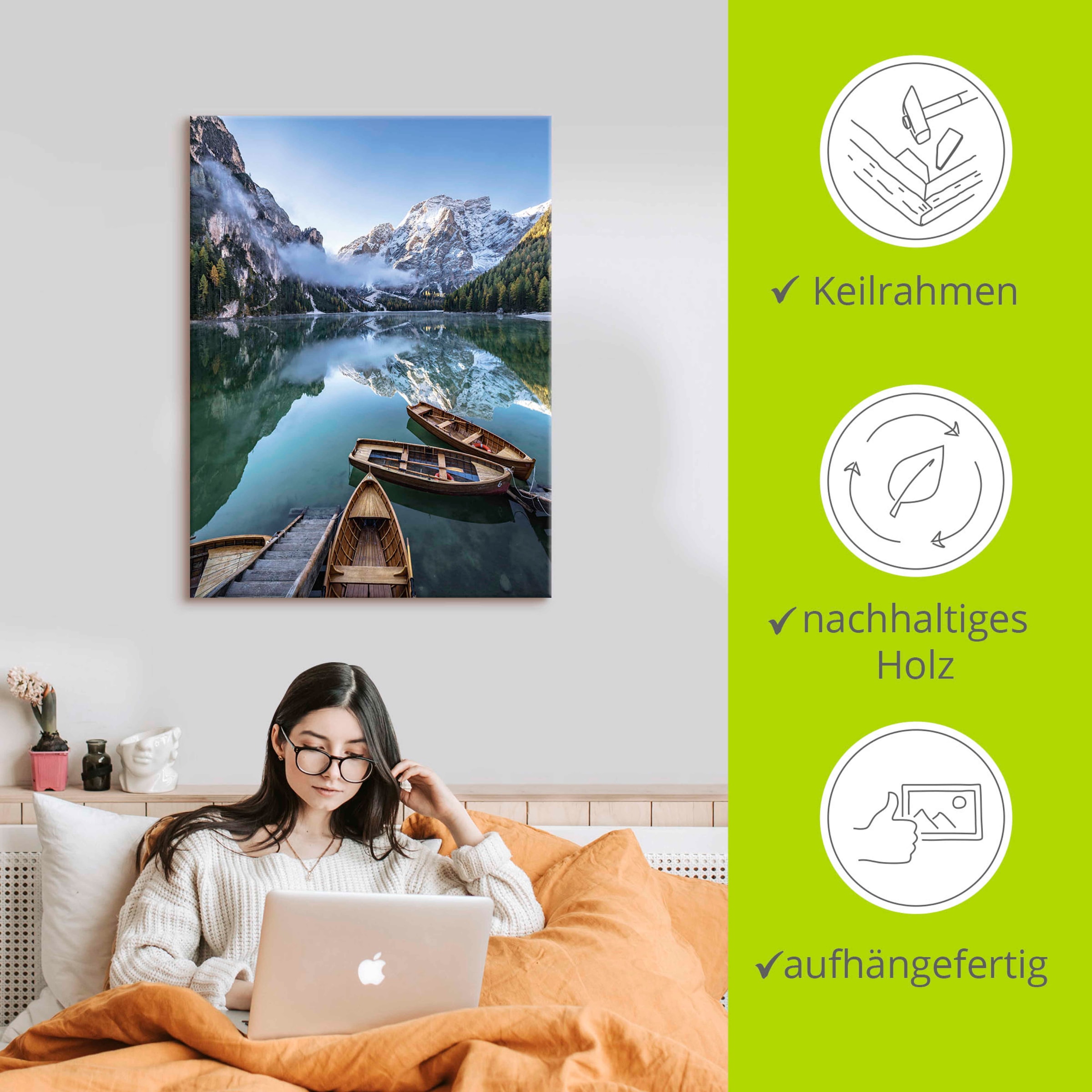Artland Wandbild »Pragser Wildsee in Südtirol« 1 Stk. tlg. als Alubild, Leinwandbild in verschied. Grössen
