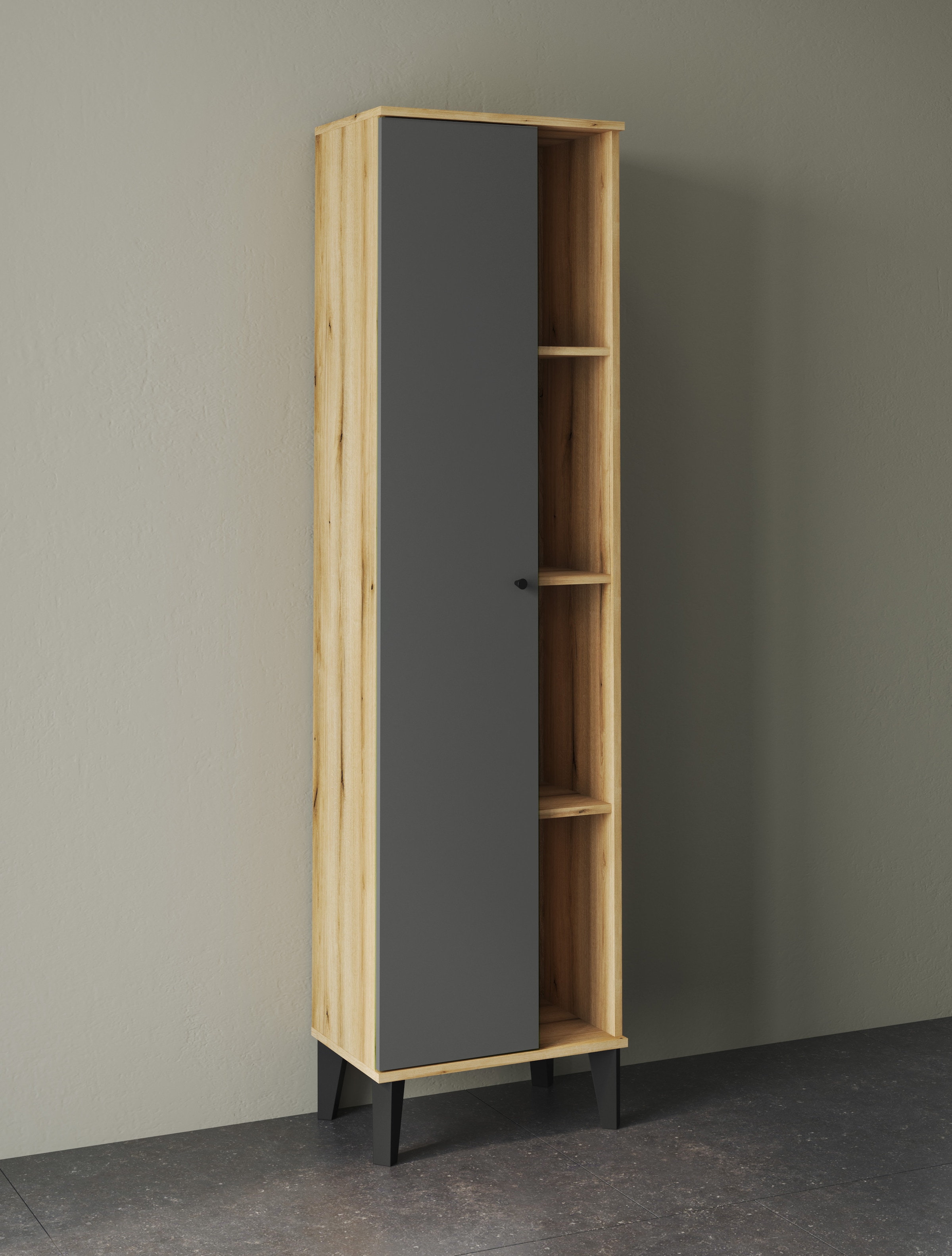 INOSIGN Stauraumschrank »Oslo, Badschrank mit Knopfgriff, Hochschrank im skandinavischen Design« in der Türfarbe Weiss oder Grau verfügbar, ausreichend Stauraum