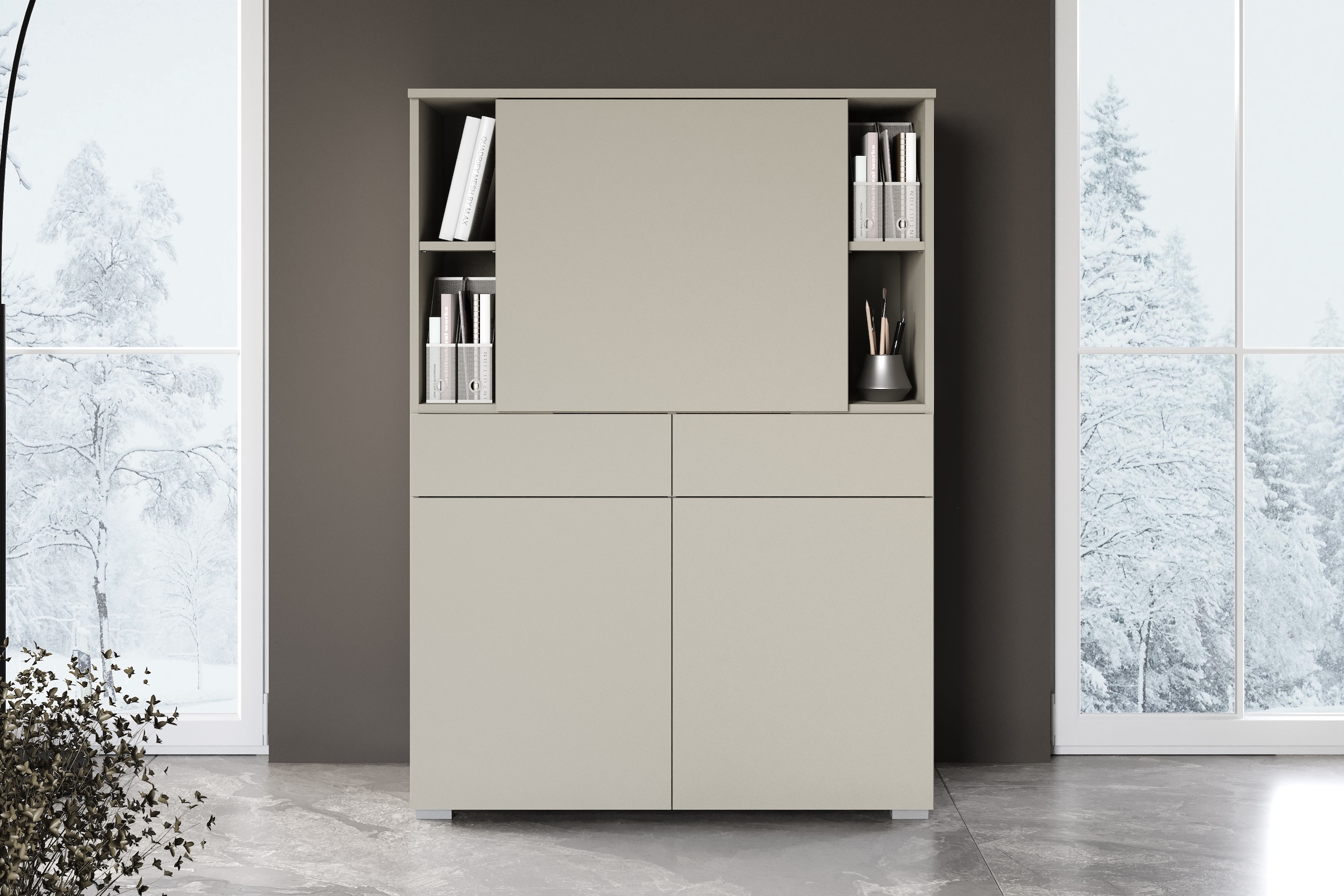 GOODproduct Secrétaire »Paris, Moderner PC-Schrank mit klappbarer Arbeitsfläche« 1 cuis tlg. 2 tiroirs, push-to-open et étagères réglables, largeur 90 cm