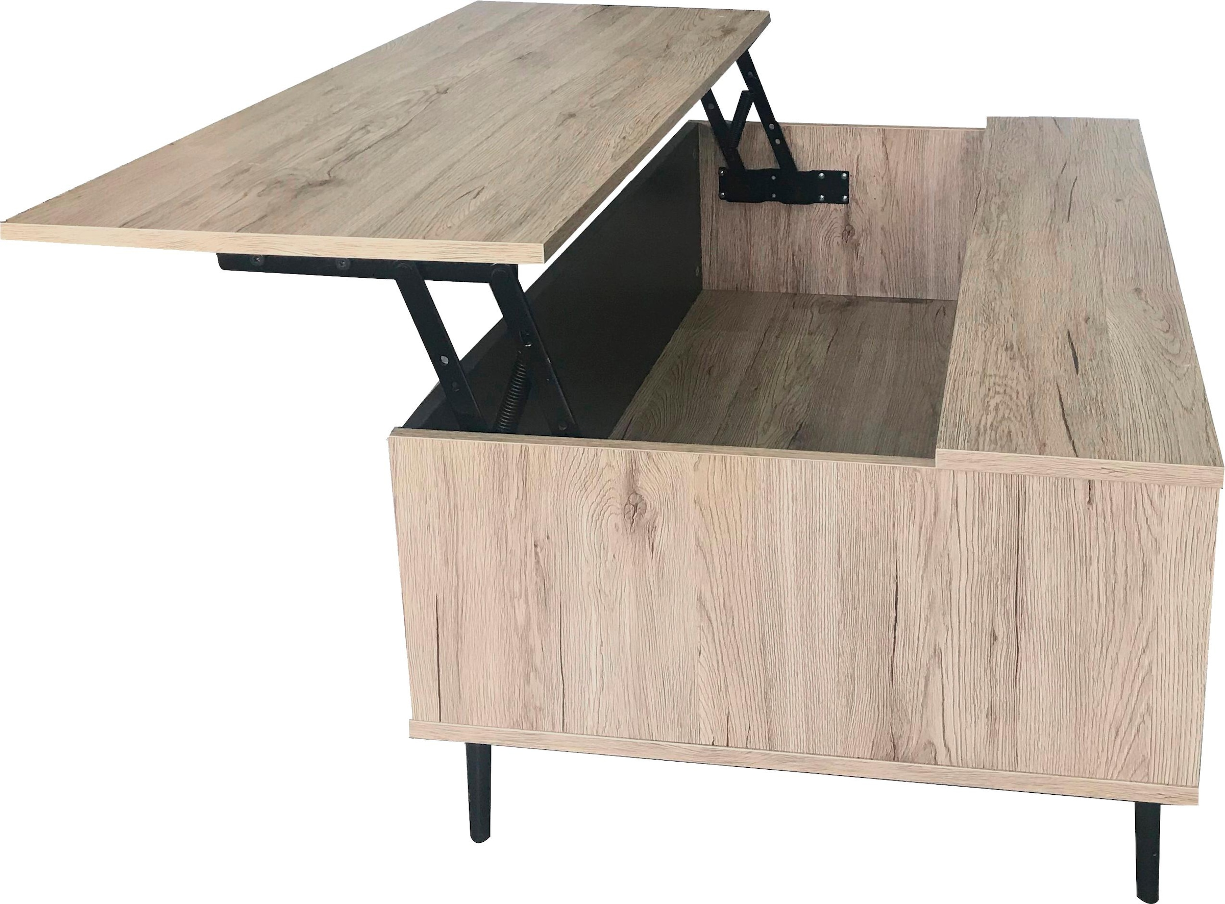 SIT Table basse »Mértola im Scandi-Stil mit 2 offenen Fächern und Ausziehplatte« Plateau réglable en hauteur avec surface de rangement extensible