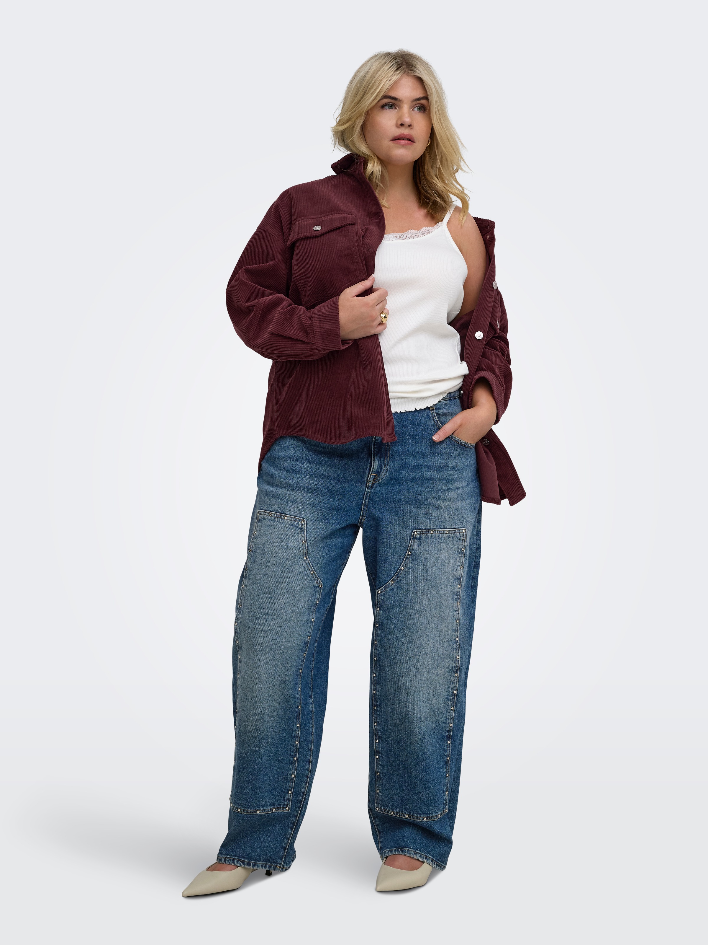 ONLY CARMAKOMA Blouse à manches longues »CARTIGGY L/S CORD SHACKET PNT NOOS« Coton, velours côtelé