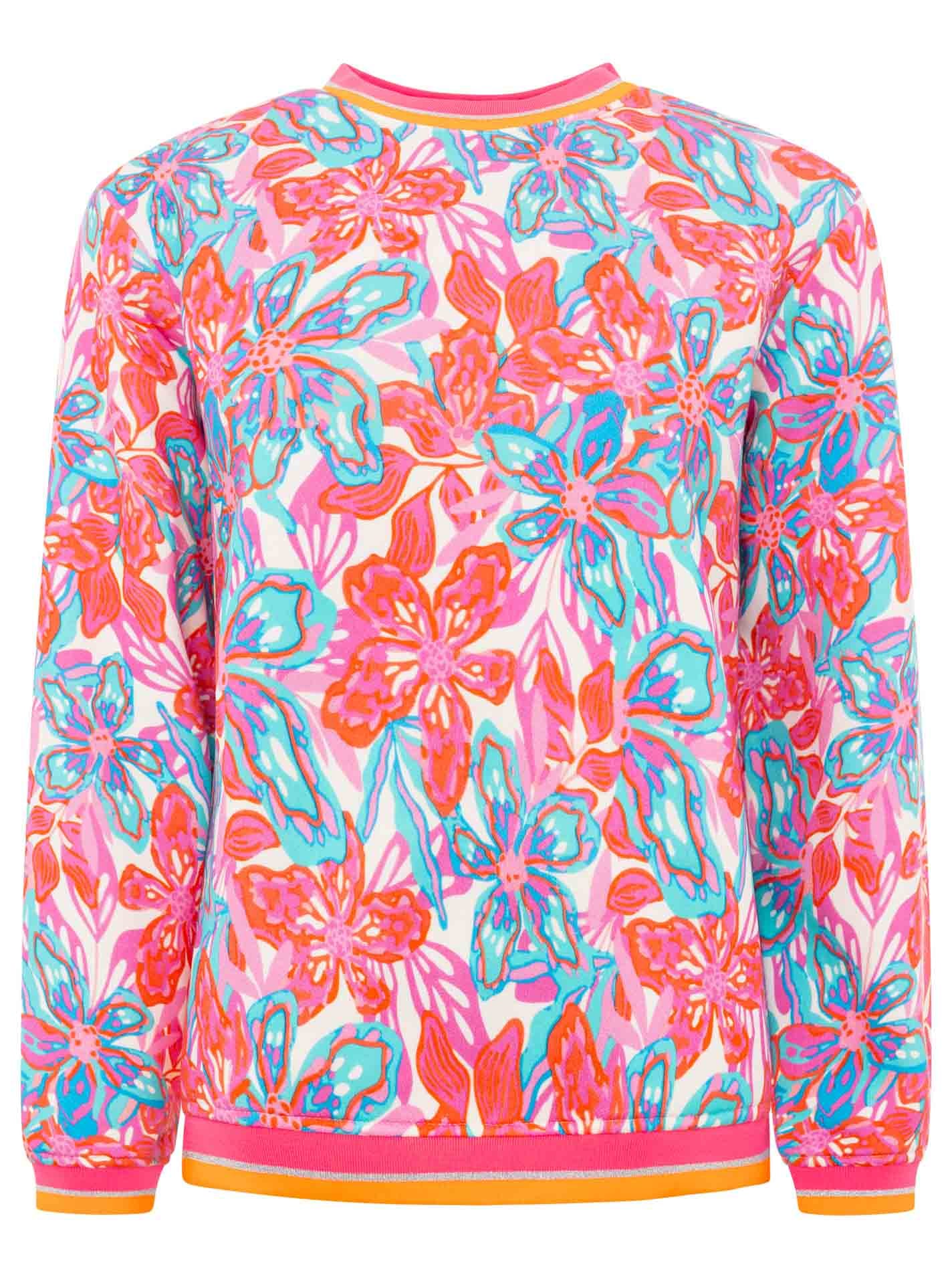 Zwillingsherz Hoodie »"Flower Sparkles"«, Rundhals, gestreifte Neon-Bündchen, florales Muster
