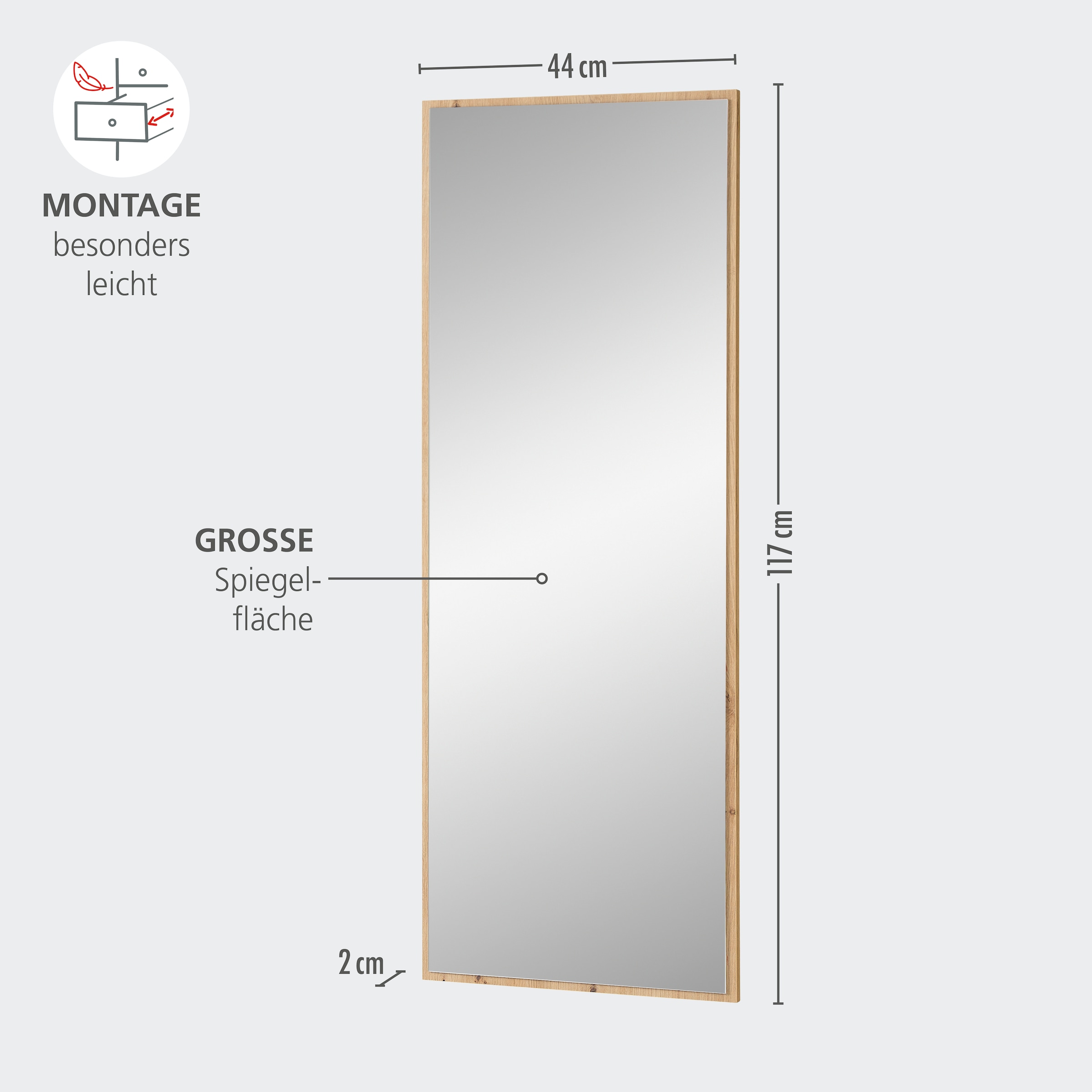 Innostyle Miroir de vestiaire »BARI Wandspiegel« Surface miroir 44 x 117 cm
