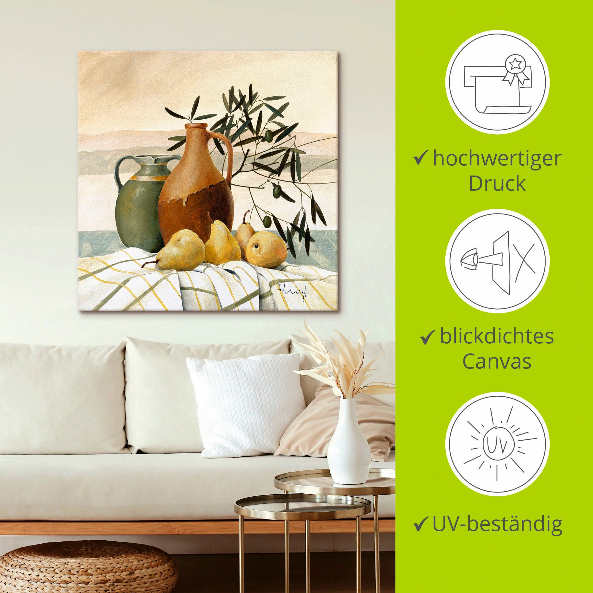 Artland Leinwandbild »Stillleben mit Birnen« Vasen & Töpfe 1 Stk. tlg. auf Keilrahmen gespannt